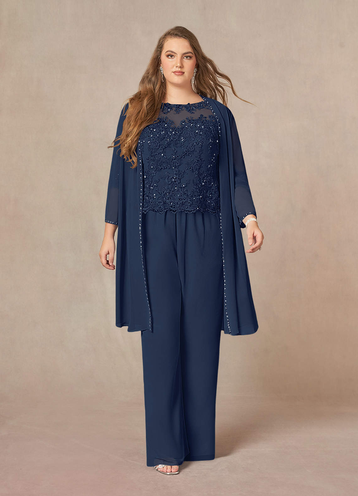 Azazie Florida Abiti per la Madre della Sposa Abito Tuta Pantaloni in Chiffon Lustrini Marino Scuro image13