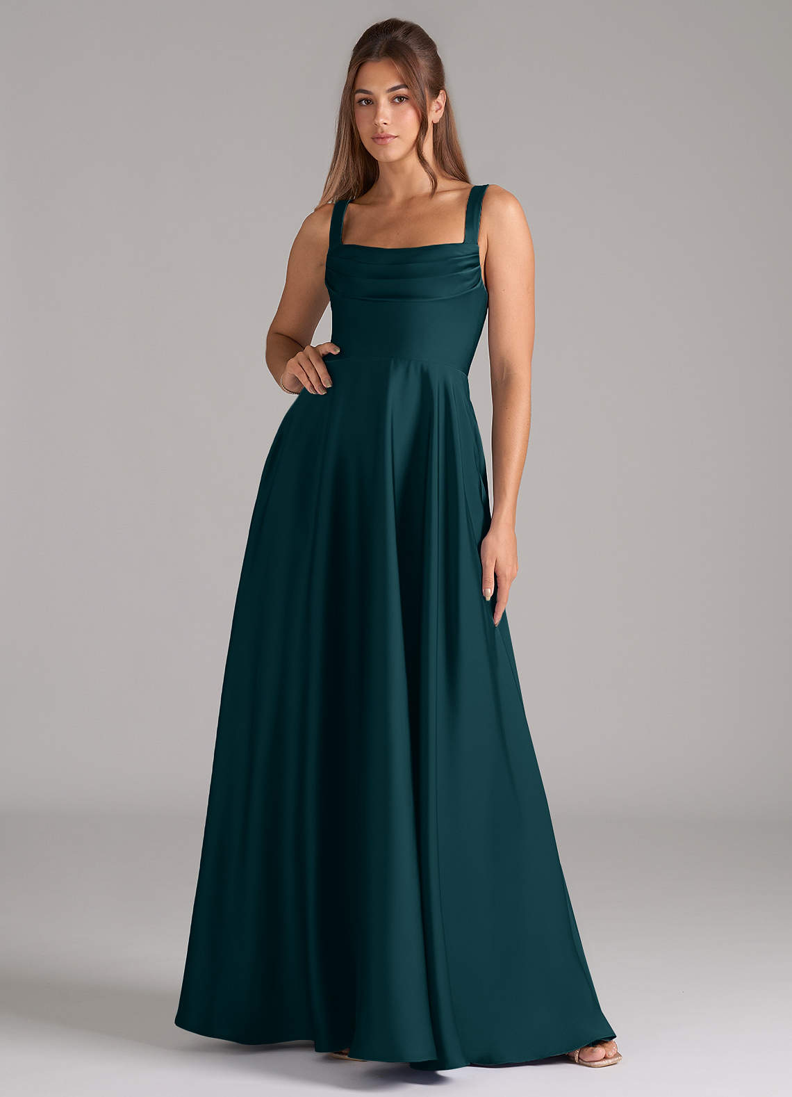 Azazie Shaude Brautjungfernkleider A-Linie Plissee Stretch-Satin Kleid Kiefer image1