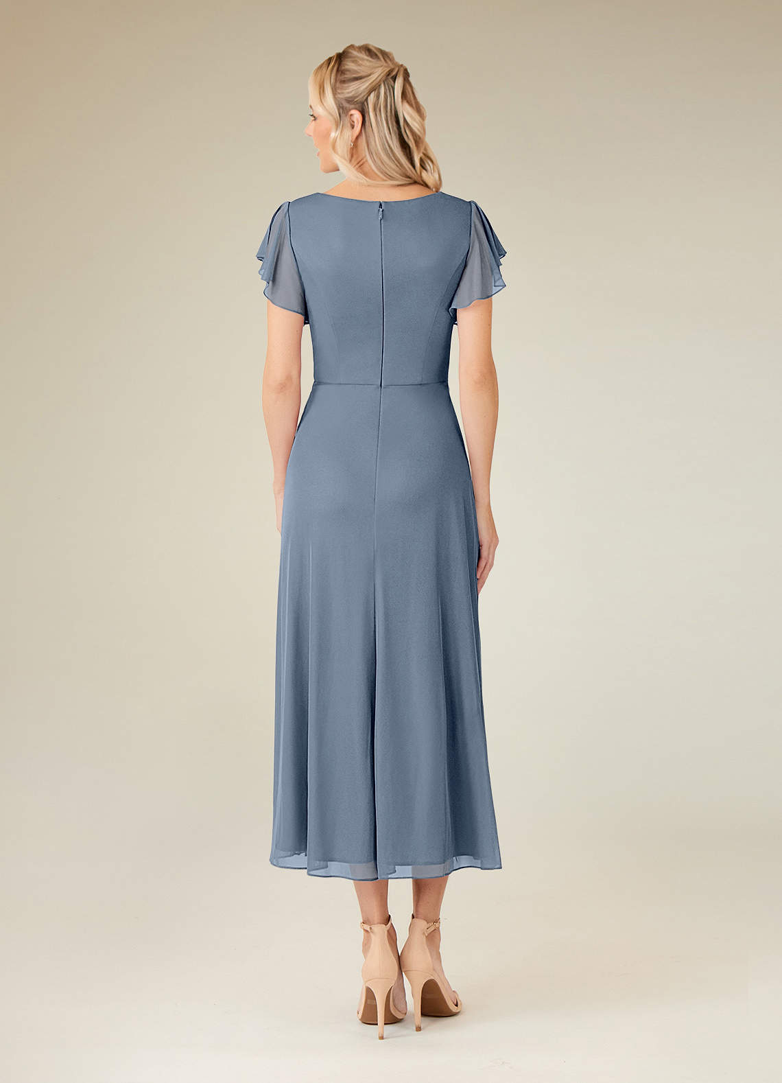 Azazie Vera Mother of the Bride Dresses Twilight A-Line V-Neck Pleated Mesh Dress image3