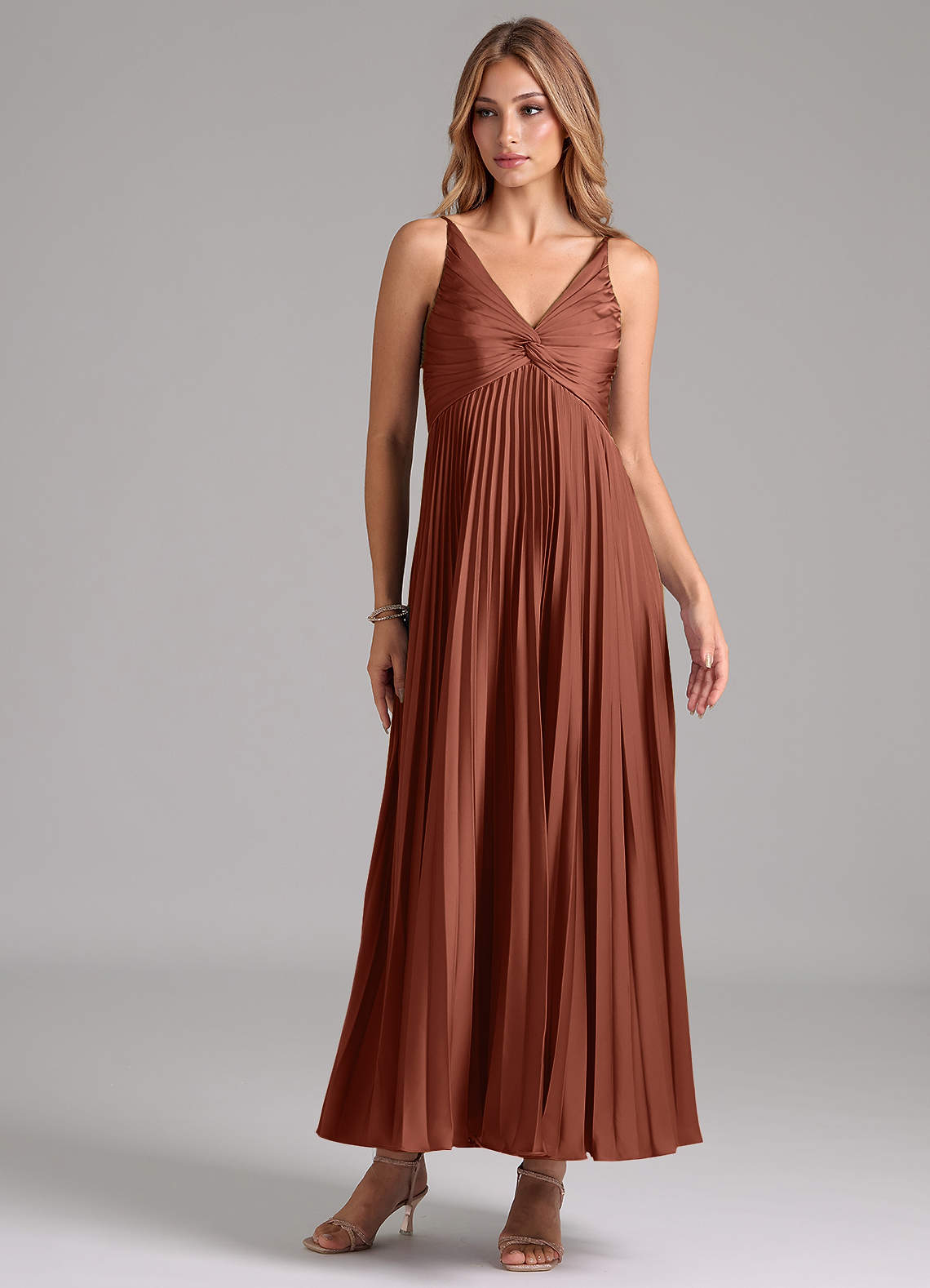 Azazie Raychelle Bridesmaid Dresses Clay A-Line Pleated Stretch Satin Dress image1