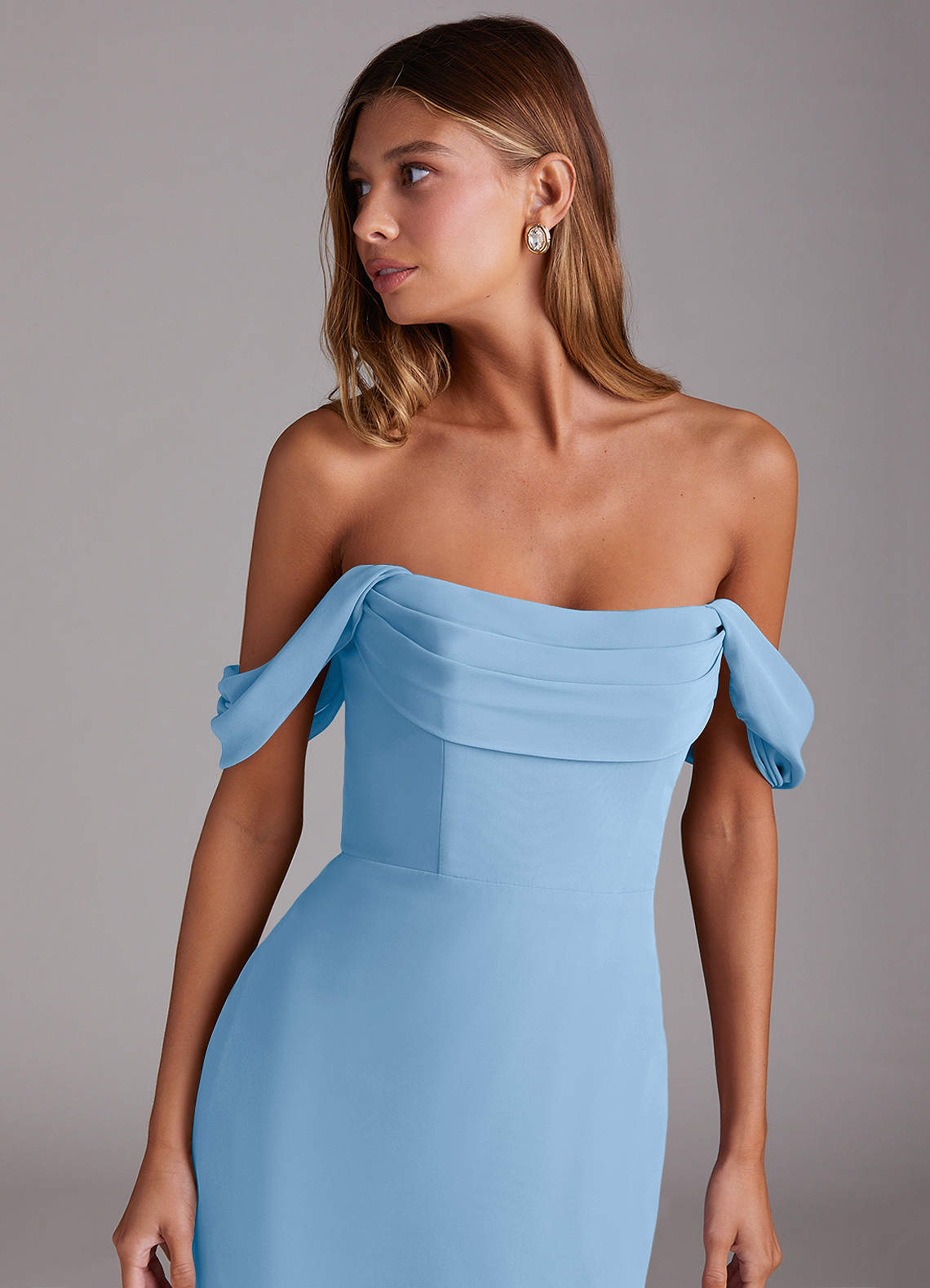 Azazie Saige Bridesmaid Dresses Powder Blue A-Line Off the Shoulder Chiffon Convertible Dress image4