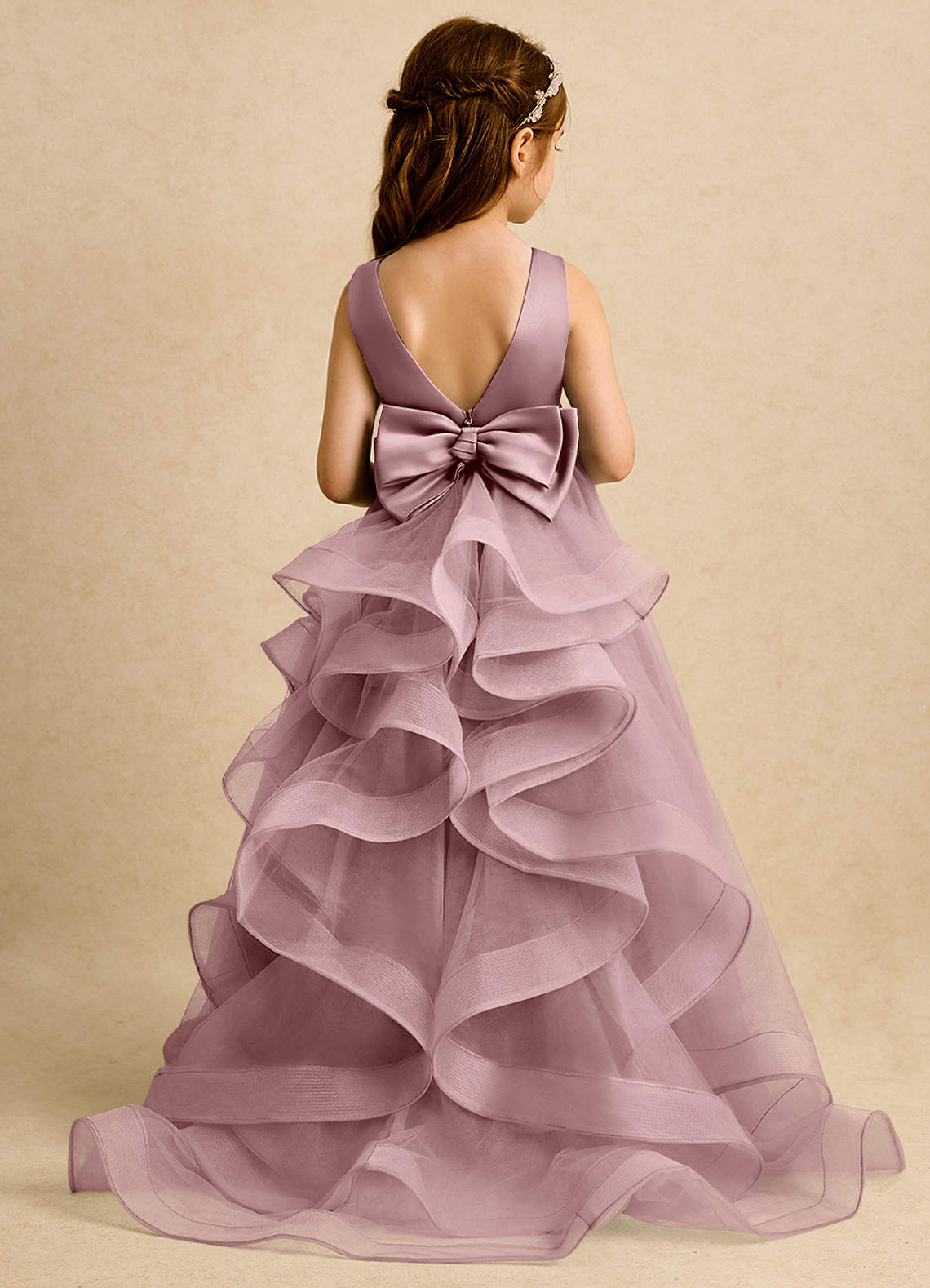 Azazie Lior Flower Girl Dresses Dusty Rose Ball-Gown Pleated Tulle Dress image1