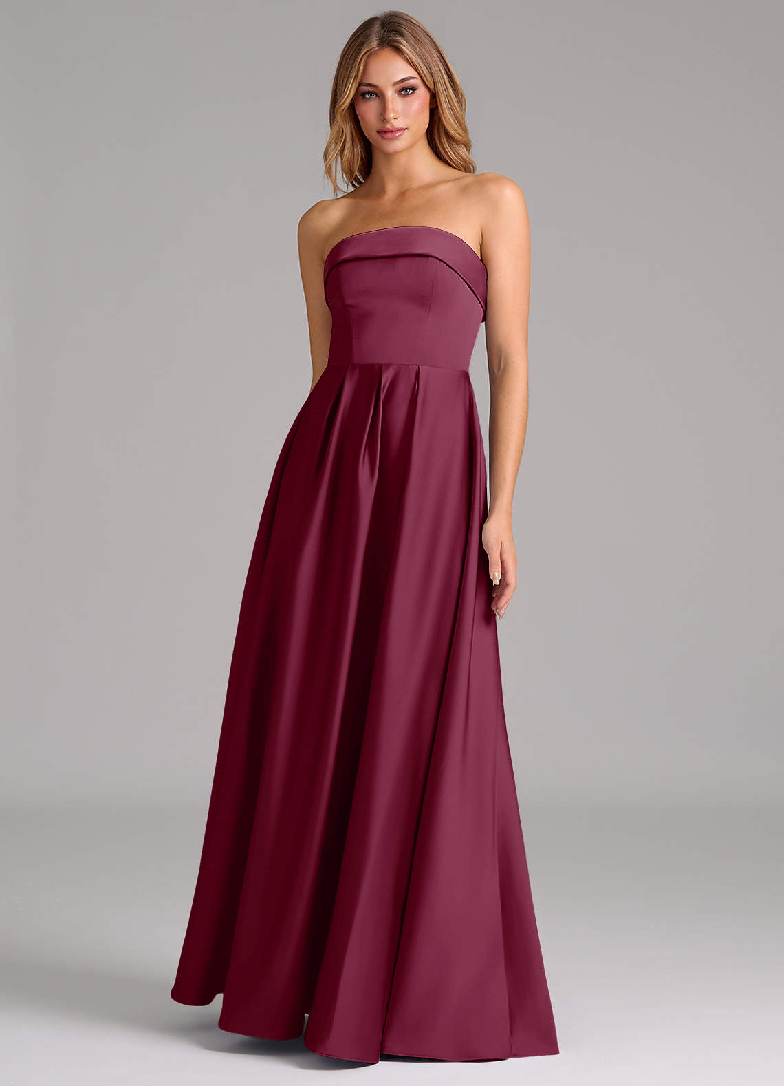 Azazie Lucienne Bridesmaid Dresses Mulberry A-Line Strapless Stretch Satin Convertible Dress image1