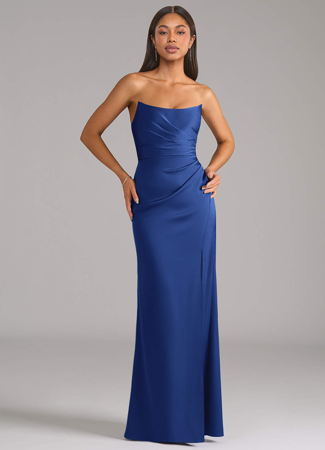 Azazie Marla Bridesmaid Dresses Royal Blue Sheath Strapless Stretch Satin Convertible Dress image1