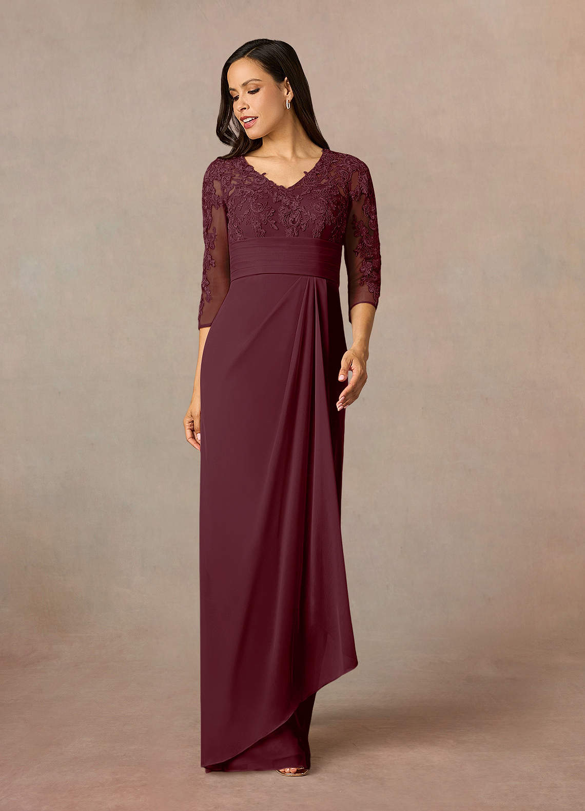 Azazie Poe Mother of the Bride Dresses Cabernet Sheath Lace Dress image1