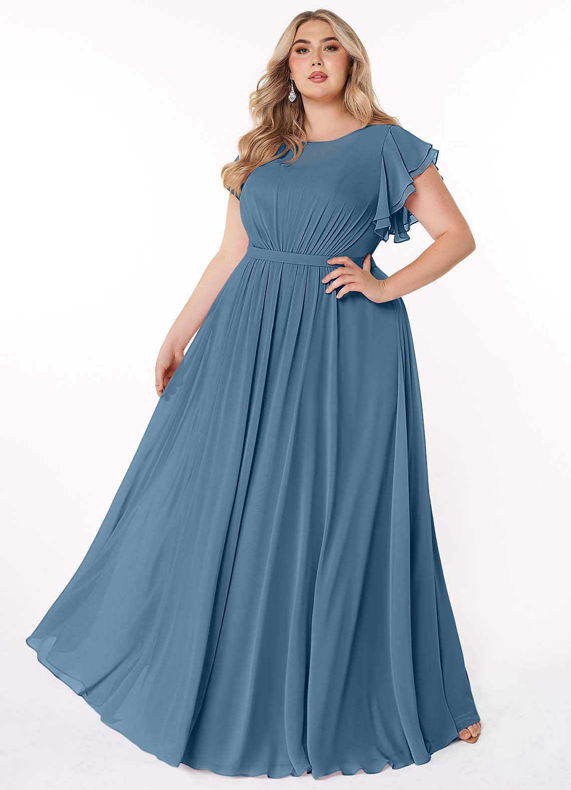 Azazie Daphne Modest Bridesmaid Dresses A-Line Ruffled Chiffon Floor-Length Dress image1