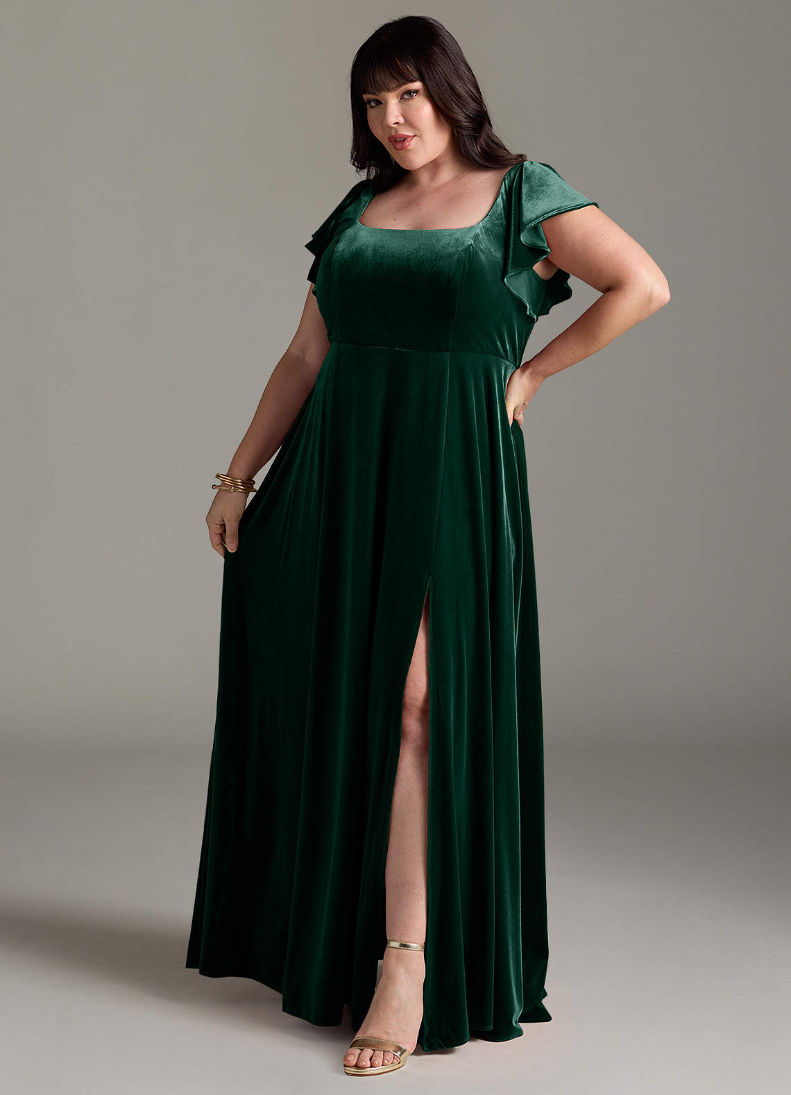 Azazie Bondi Bridesmaid Dresses Emerald A-Line Side Slit Velvet Dress image9