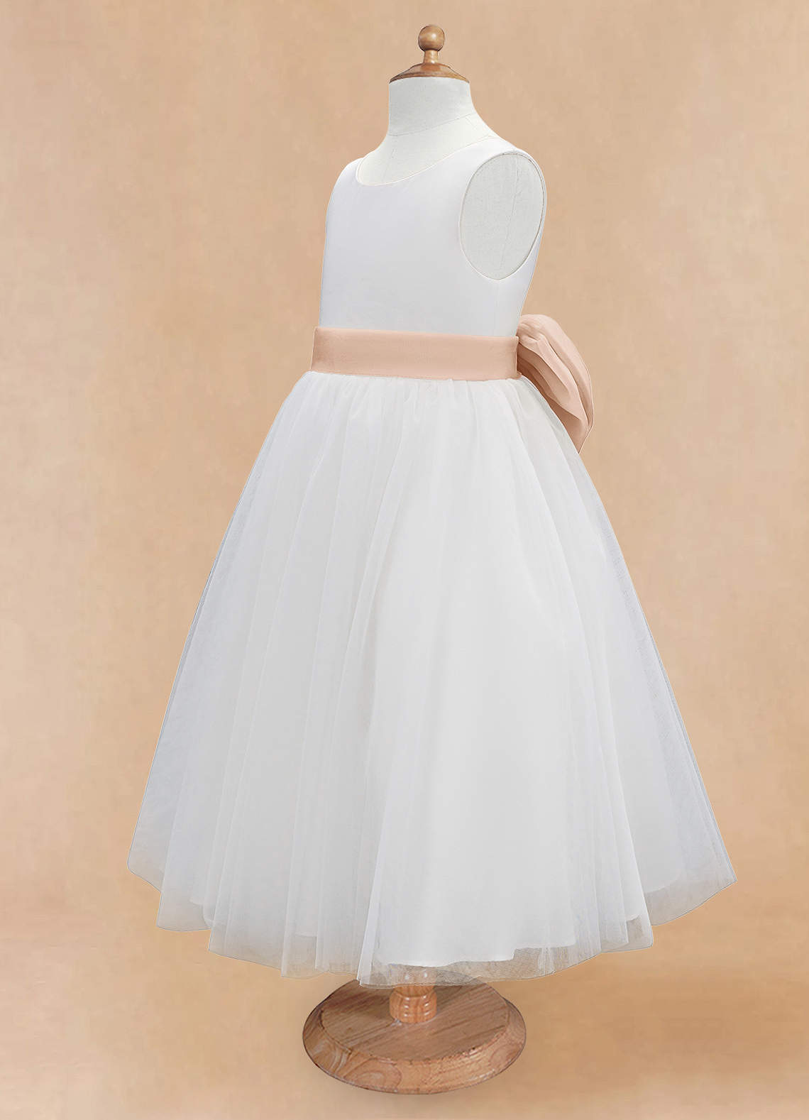 Azazie Kavi Flower Girl Dresses Ivory English Rose A-Line Bow Matte Satin Dress image8