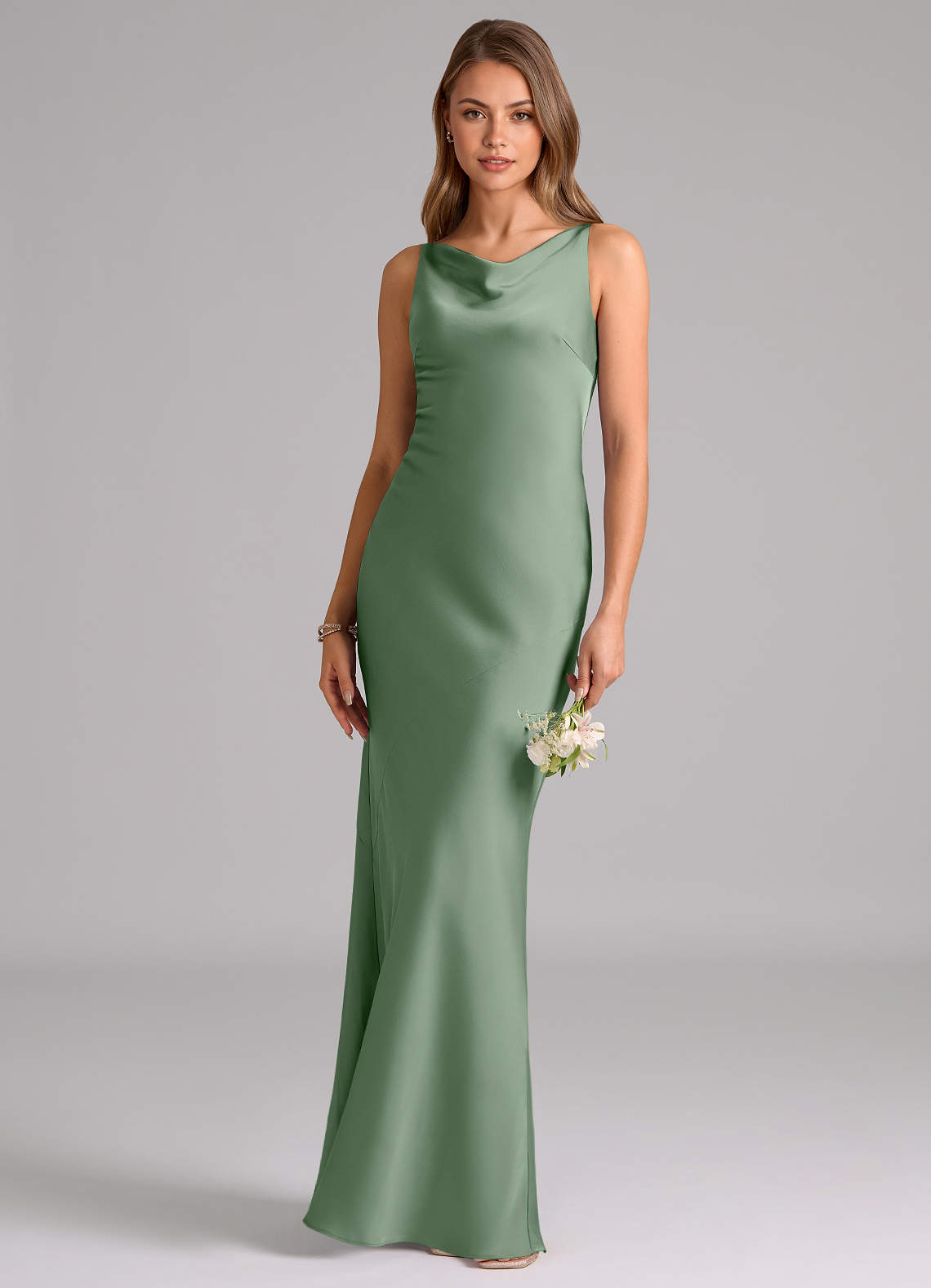 Azazie Allettie Brautjungfernkleider Meerjungfrau-Linie Stretch-Satin Kleid Matcha image1