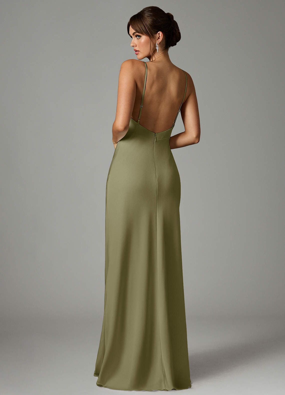 Azazie Stefania Bridesmaid Dresses Pistachio A-Line Stretch Satin Dress image1