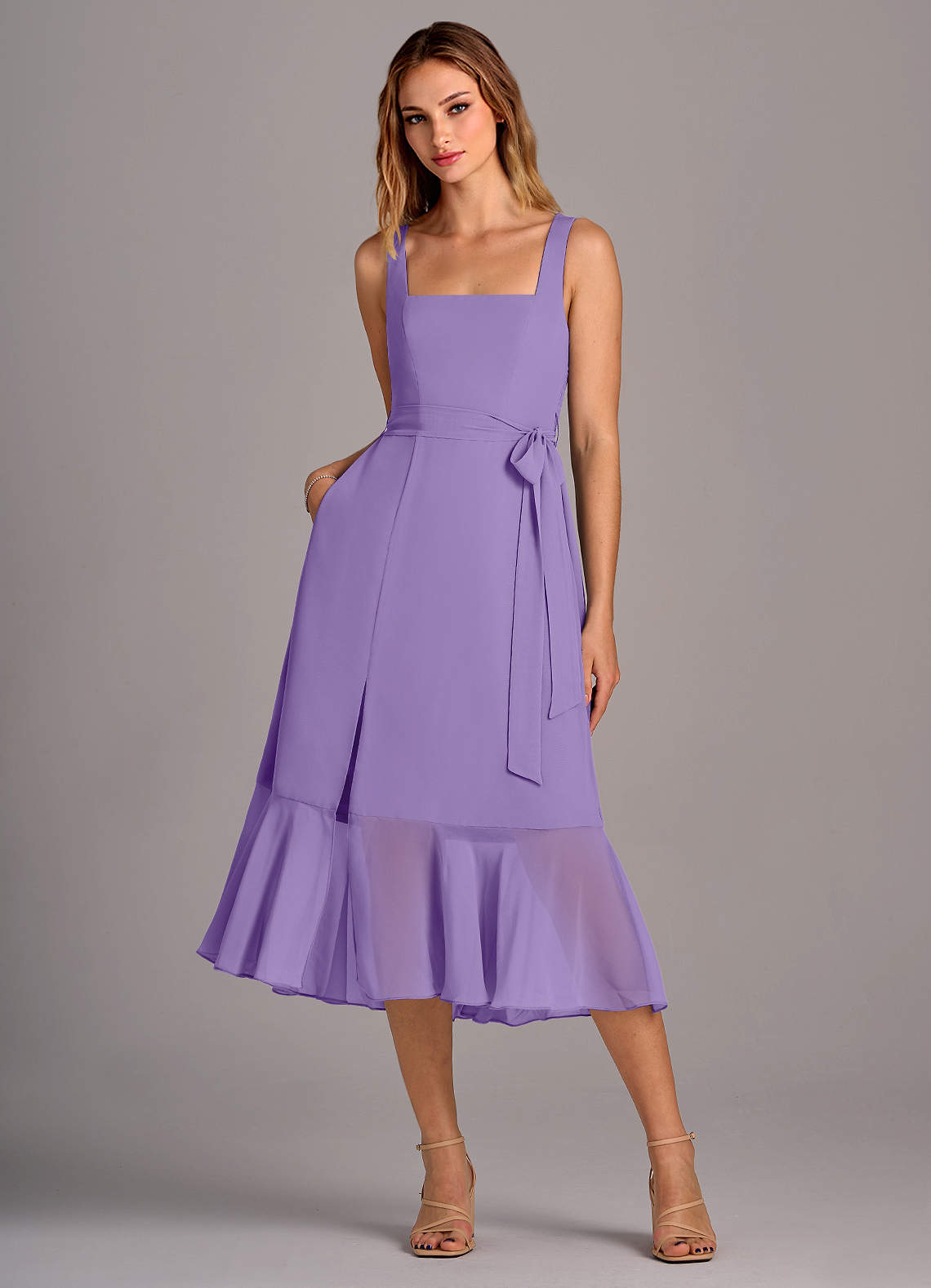 Azazie Deb Brautjungfernkleider Wandelbar A-Linie mit Taschen Chiffon Kleid Tahiti image1