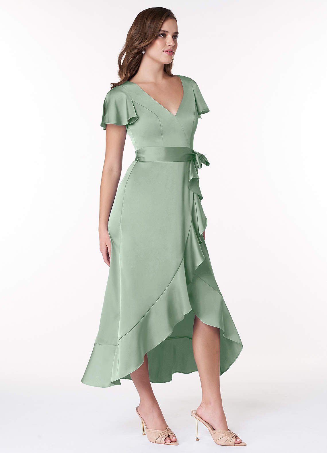 Azazie Lexis Stretch Satin Dress Agave Bridesmaid Dresses | Azazie