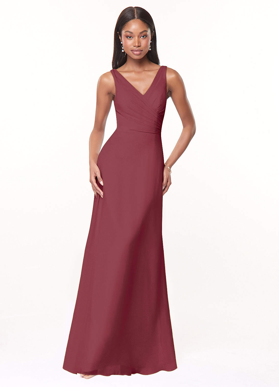Azazie Nala Bridesmaid Dresses Merlot A-Line Pleated Chiffon Dress image1