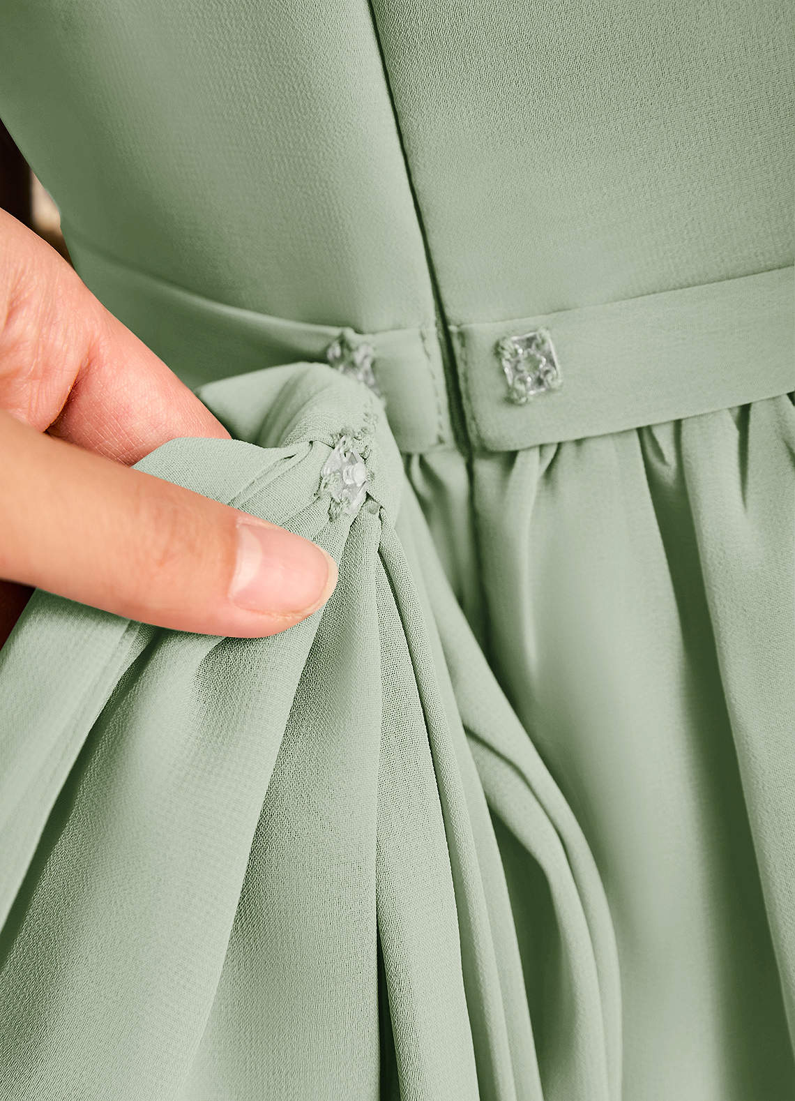 Azazie Jolie Flower Girl Dresses Dusty Sage A-Line with Sleeves Chiffon Dress image5