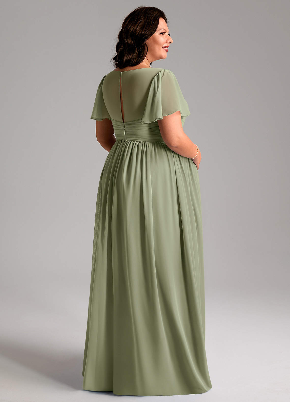 Azazie Verna Kleider zum Anprobieren zu Hause A-Linie V-Hals Gerüscht Chiffon Bodenlänge Kleid image7