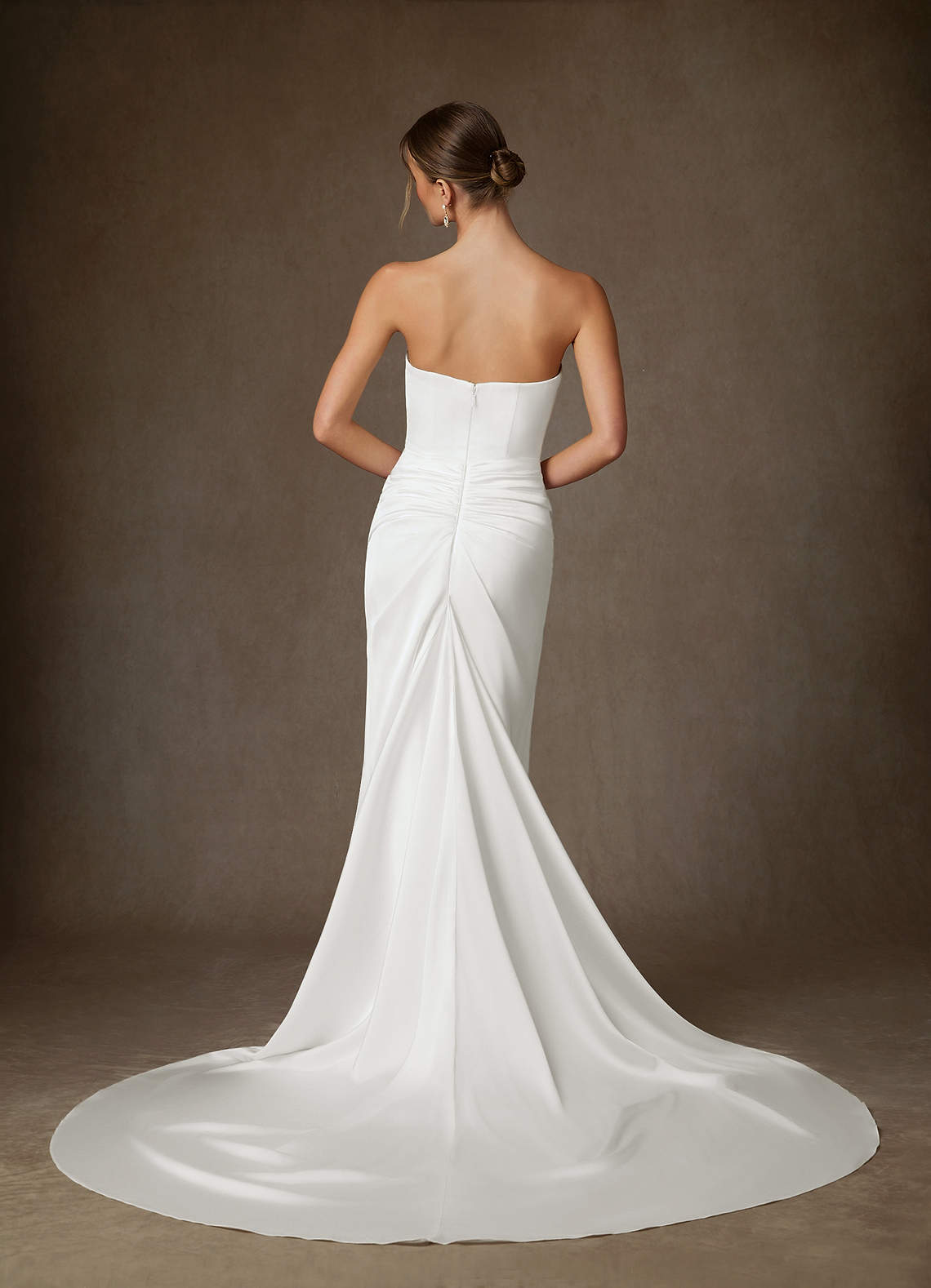 Azazie Begonia Wedding Dresses Diamond White Sheath Strapless Stretch Satin Dress image4