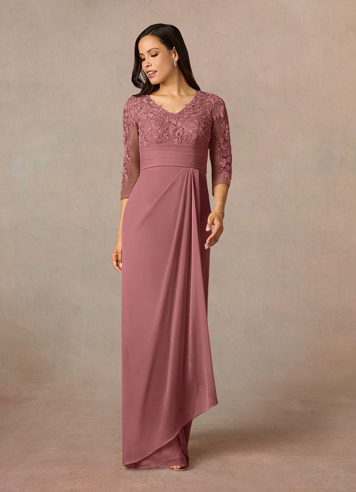 Azazie Poe Mother of the Bride Dresses Desert Rose Sheath Lace Dress image1