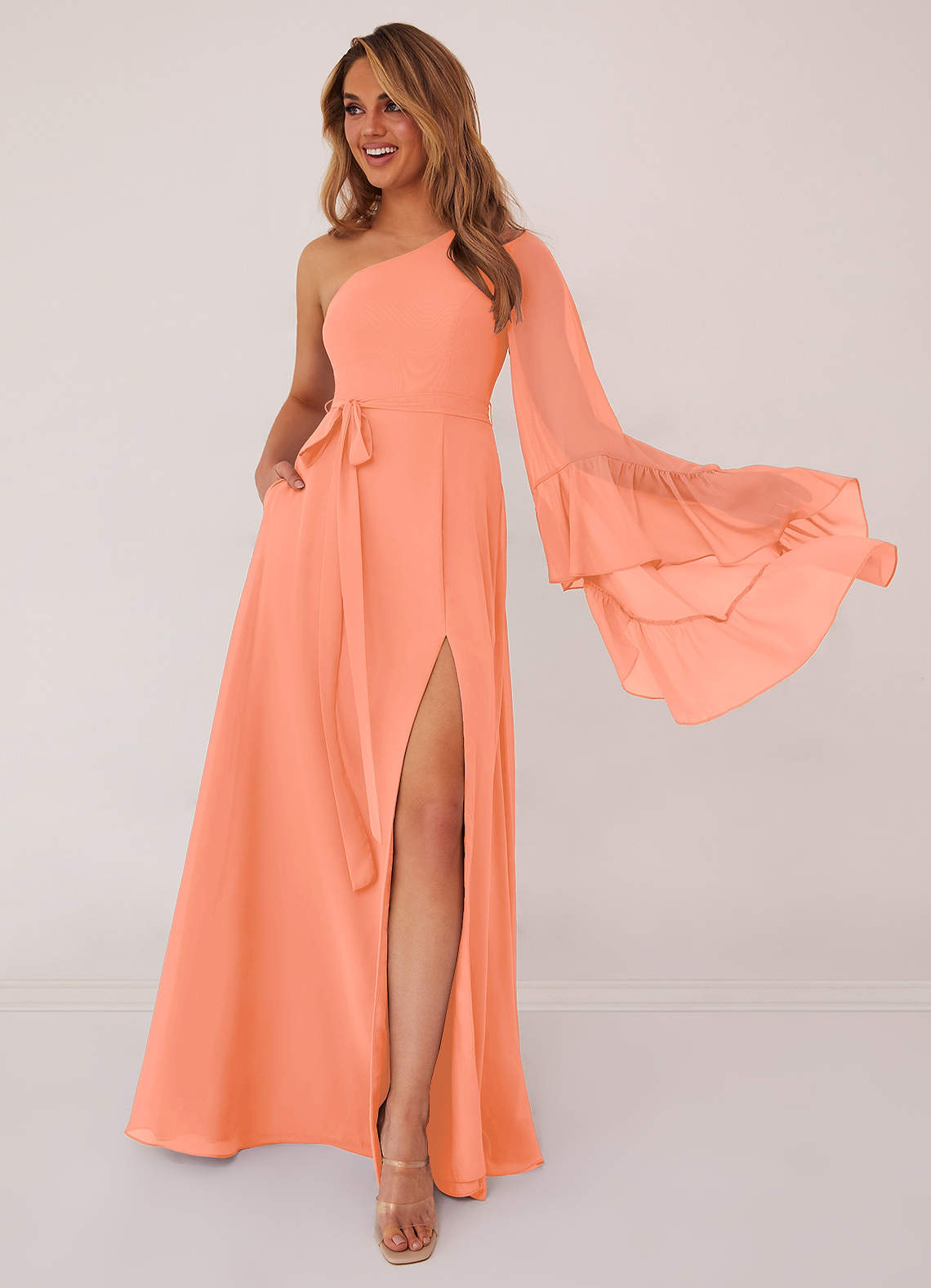 Barbie ♥ Azazie Bridesmaid Dresses Sunset A-Line Long Sleeve Chiffon Dress image1