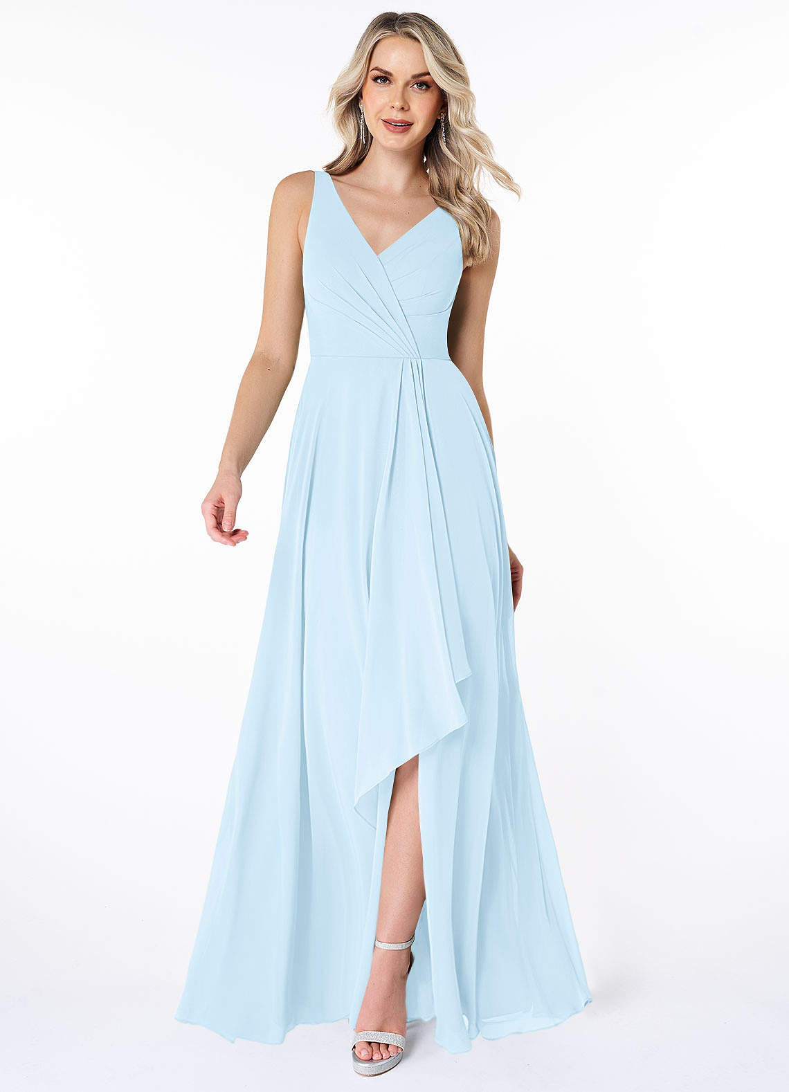 Azazie Calvi Brautjungfernkleider A-Linie Gestreift Chiffon Kleid Himmelblau image1