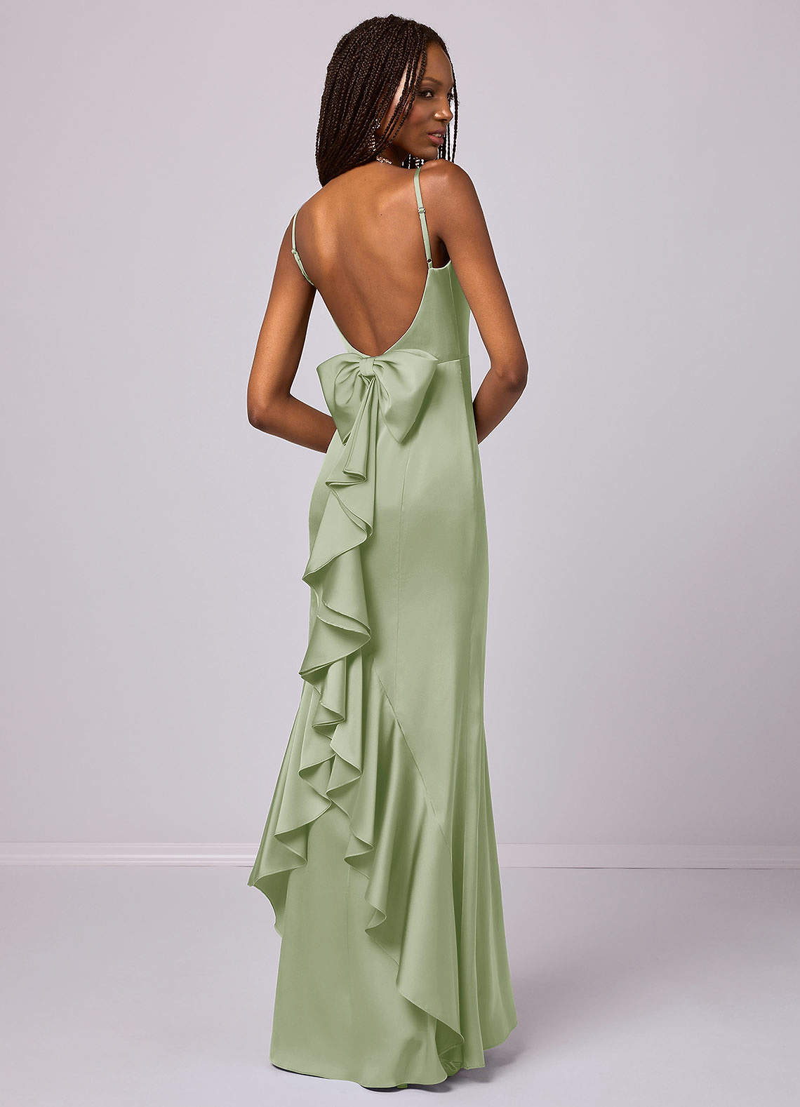 Barbie ♥ Azazie Endeligt Salg Havfrue Sløjfe Stræk satin Gulv-længde Kjole image4