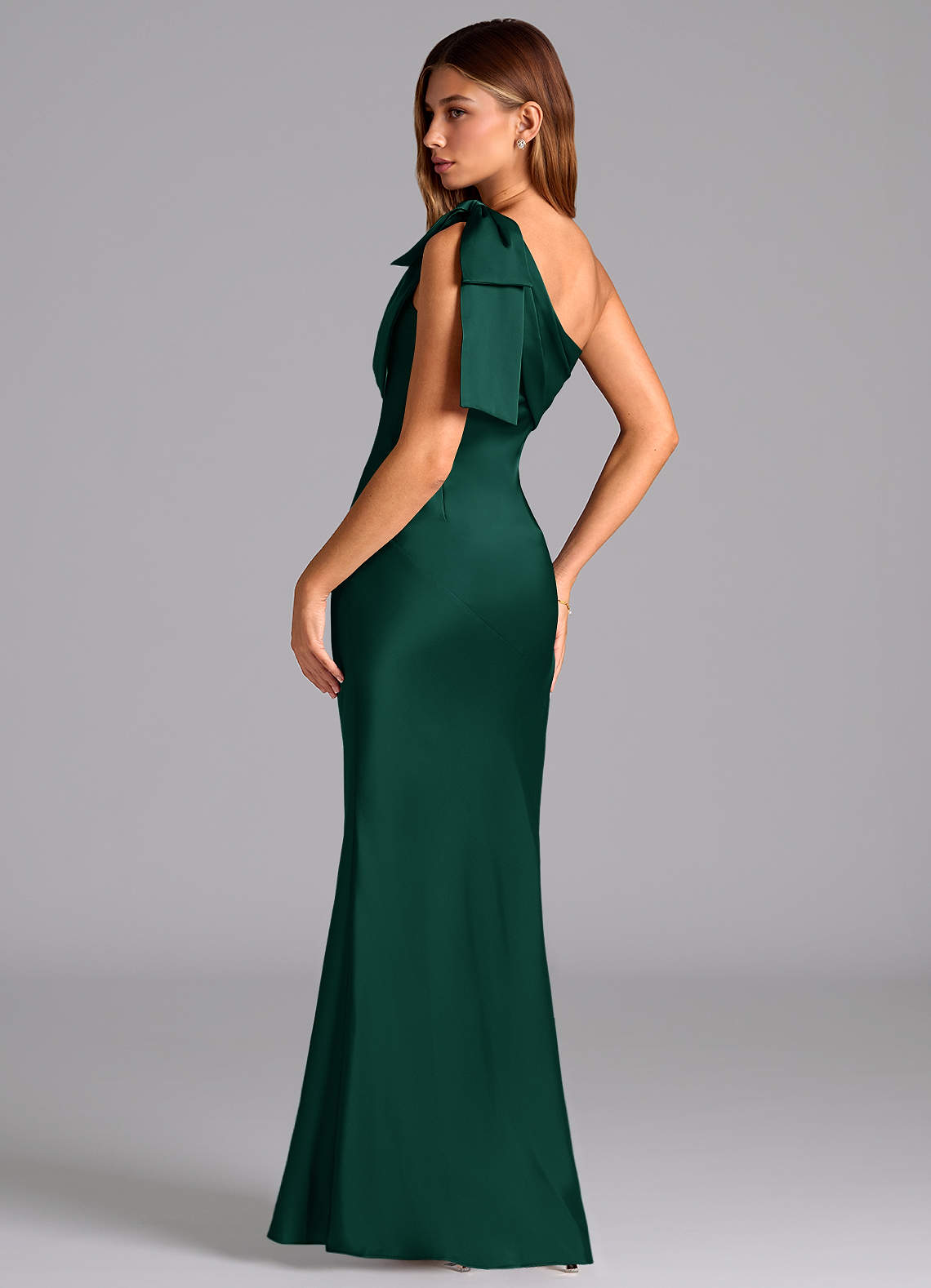 Azazie Yuanna Bridesmaid Dresses Emerald Mermaid One Shoulder Stretch Satin Dress image5