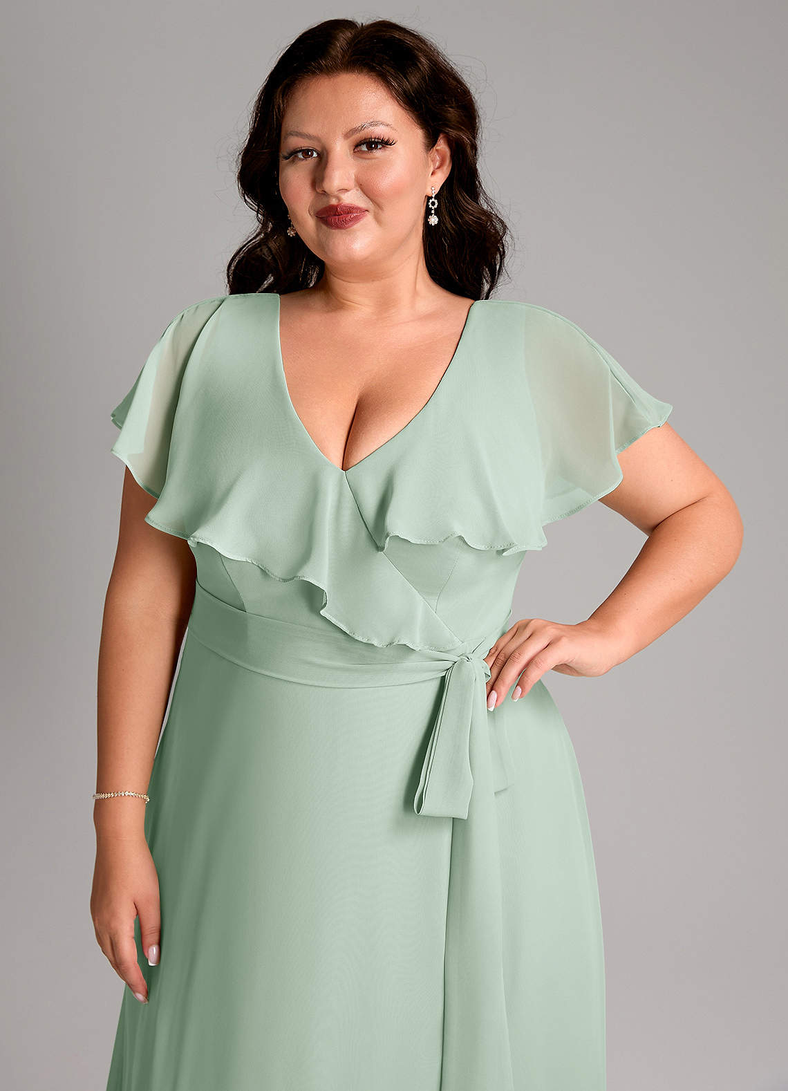 Azazie Lainey Bridesmaid Dresses Agave A-Line with Pockets Chiffon Dress image12