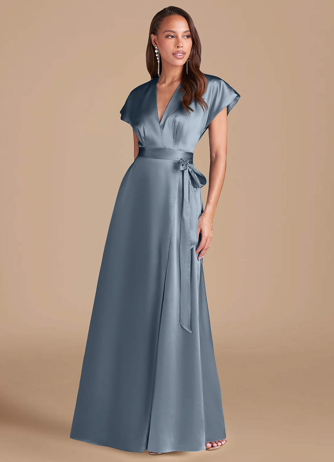 Azazie Nico Vestidos de damas de honor Vestido de Crepúsculo de Satén Metálico de Corte en A con Plisado image1