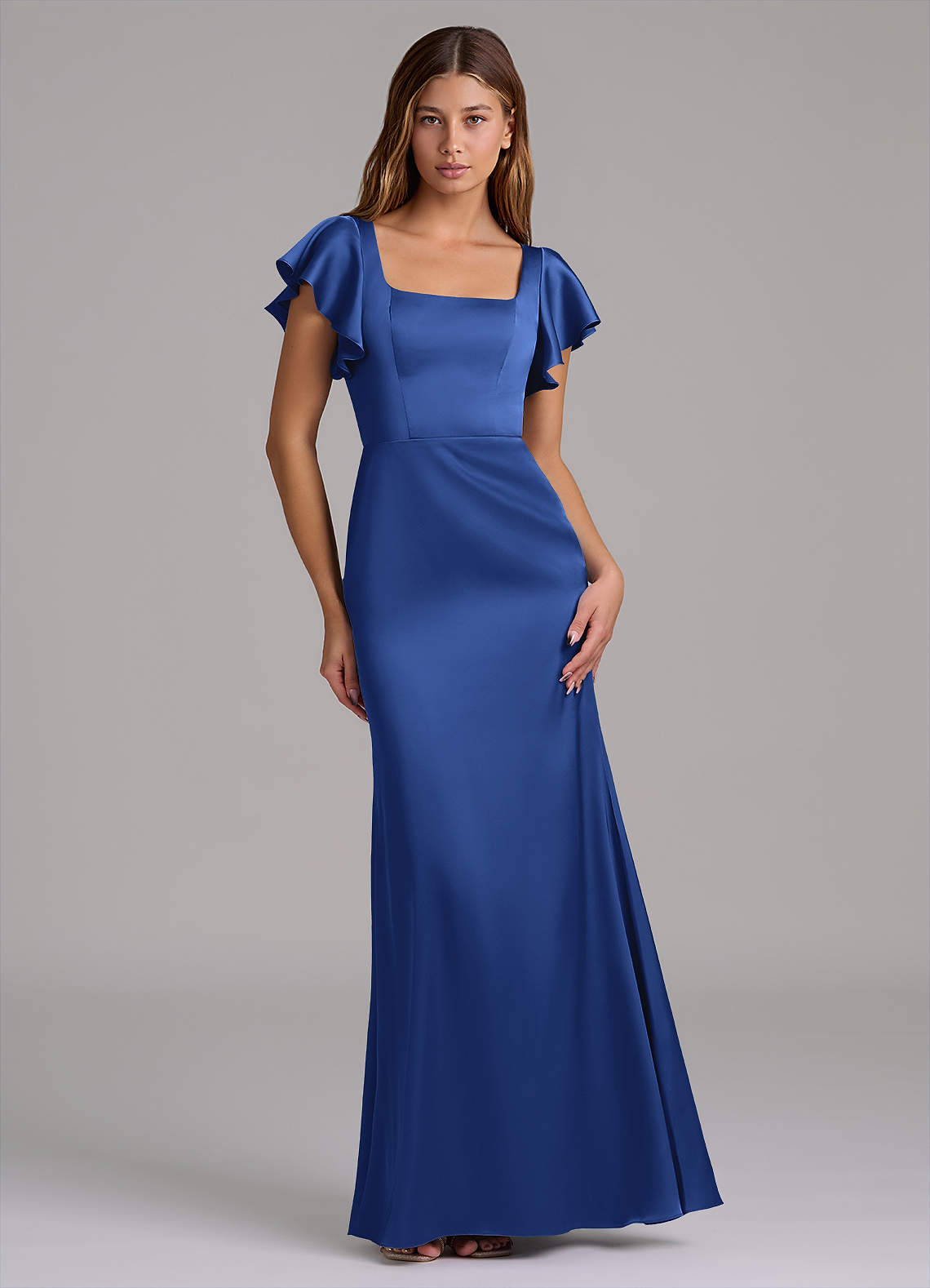 Azazie Elkie Bridesmaid Dresses Royal Blue Mermaid Square Neckline Stretch Satin Dress image1
