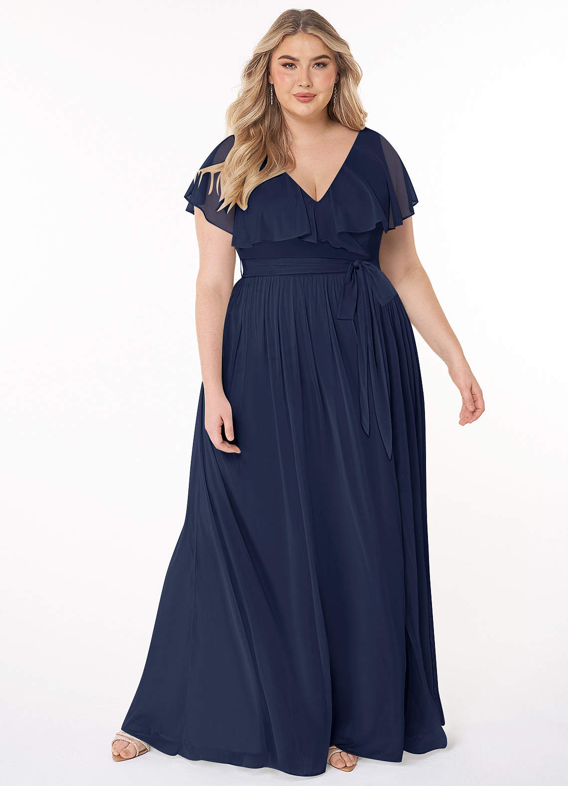 Azazie Jael Bridesmaid Dresses Dark Navy A-Line V-Neck Mesh Dress image1