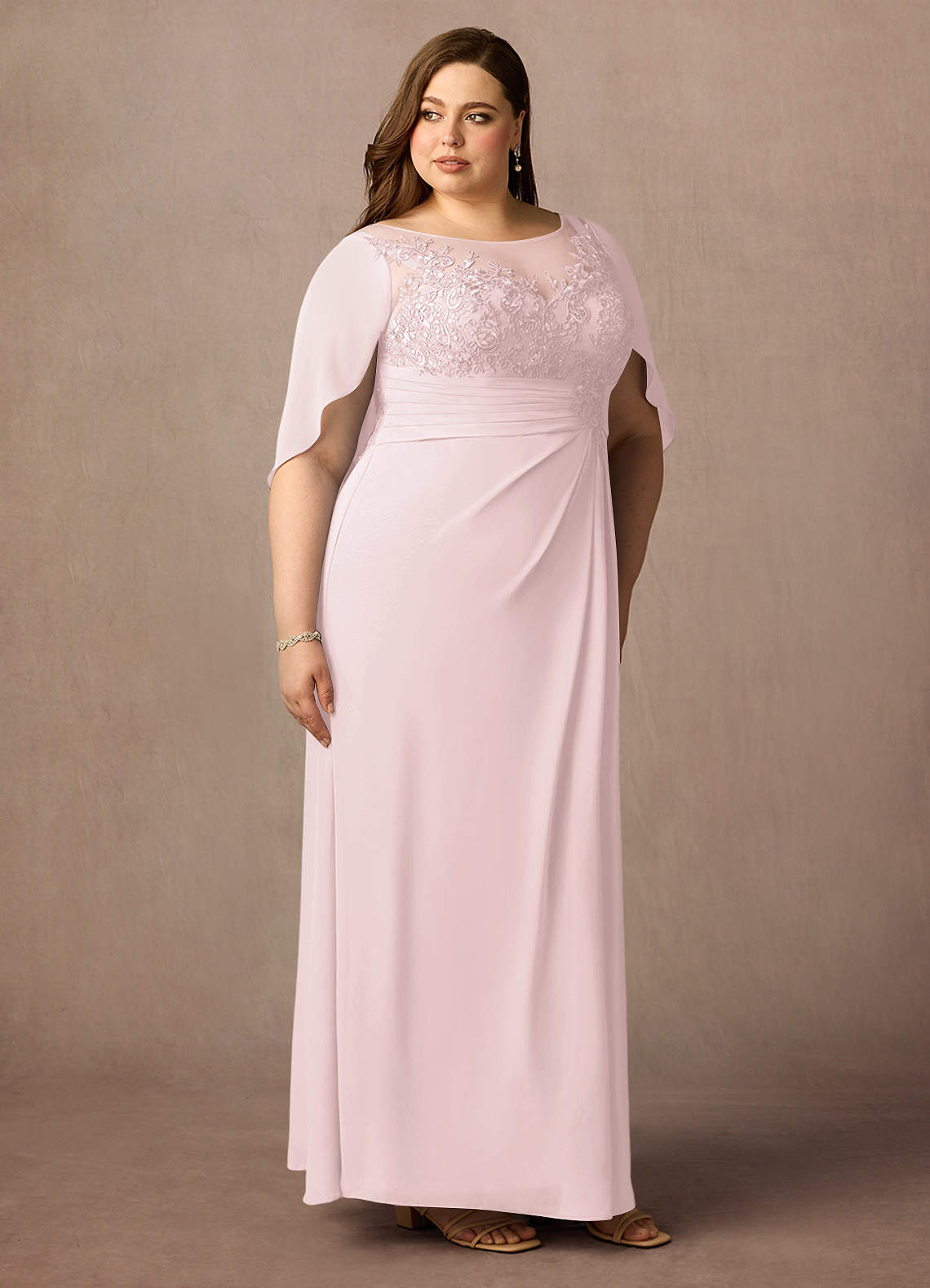 Azazie Hera Mother of the Bride Dresses Blushing Pink A-Line Lace Capelet Chiffon Dress image9