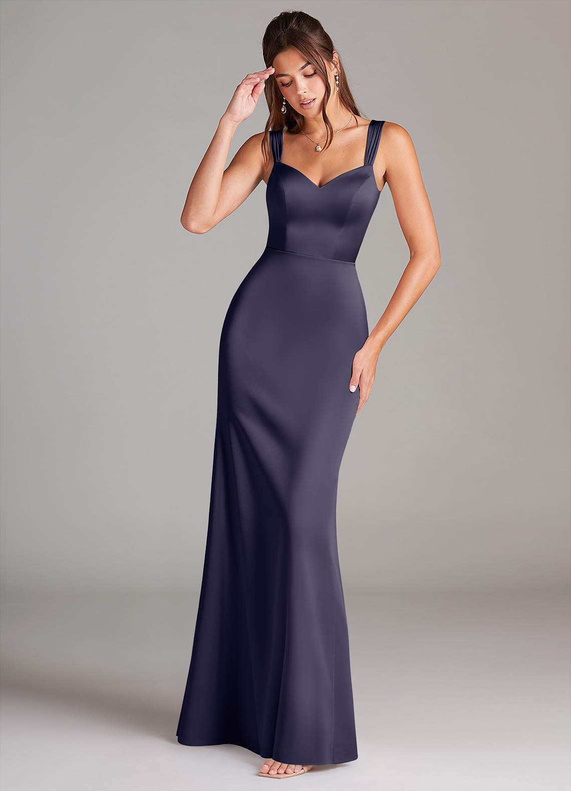 Azazie Denice Bridesmaid Dresses Stormy Sheath Pleated Stretch Satin Dress image1