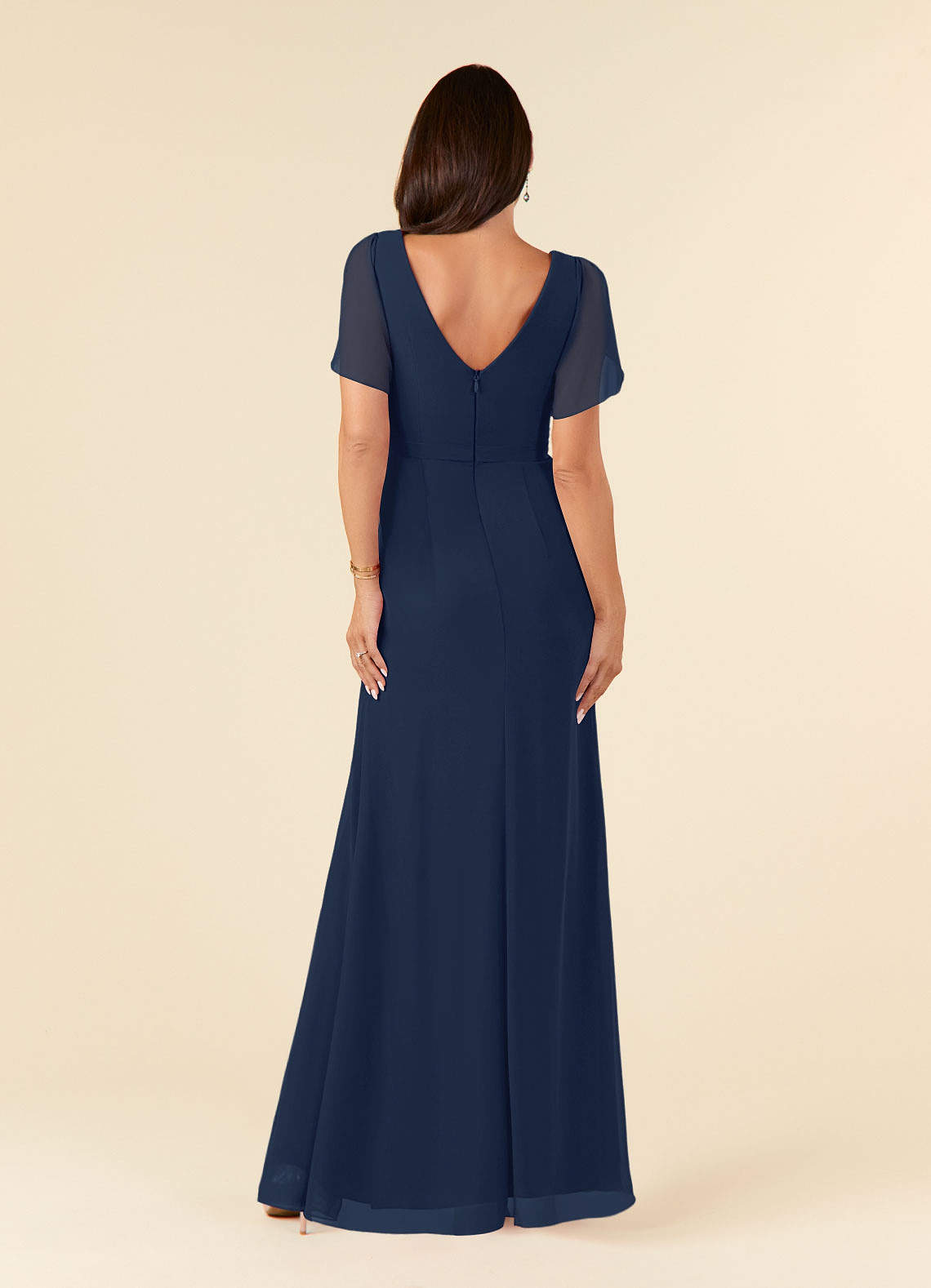 Azazie Marianne Mother of the Bride Dresses Dark Navy Sheath V-Neck Pleated Chiffon Dress image1