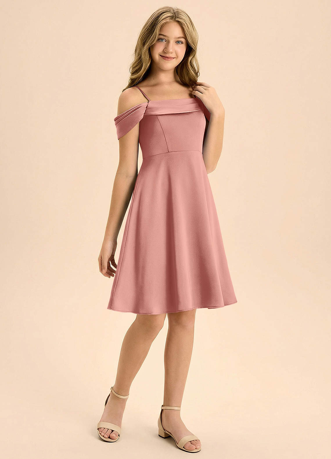 Azazie Anselie Junior A-Line Plisseret Stræk satin Mini Junior brudepige Kjole image5