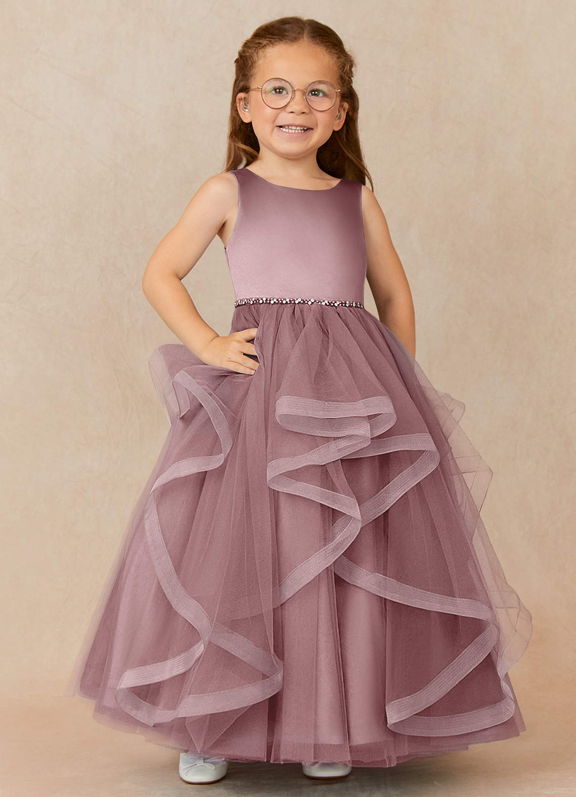 Satin & Tulle Bateau Pink Belt Prom Dress With Handmade Flowers Satin & Tulle Bateau Pink Belt Prom Dress With Handmade Flowers