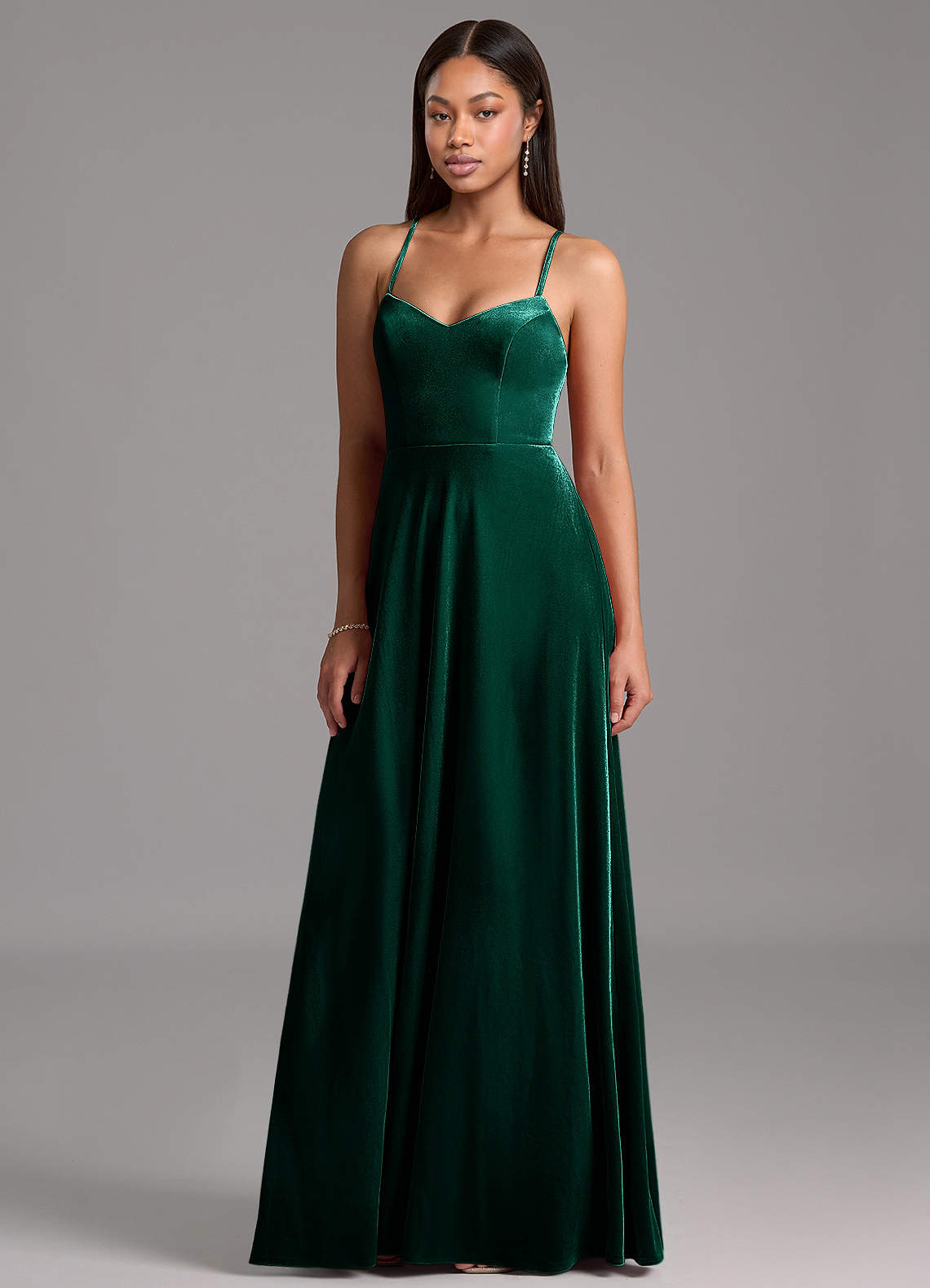 Azazie Mei Bridesmaid Dresses Emerald A-Line Corset Velvet Dress image1