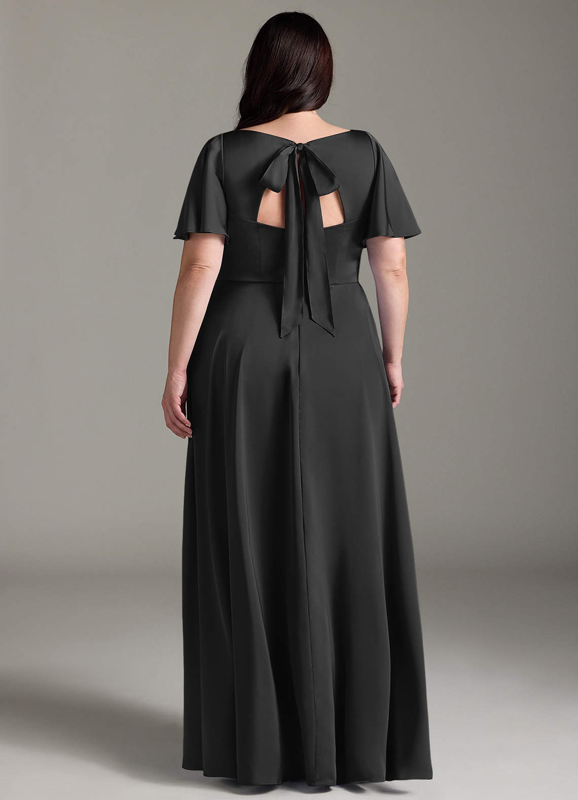 Azazie Kimber Bridesmaid Dresses Black A-Line Ruched Stretch Satin Dress image7