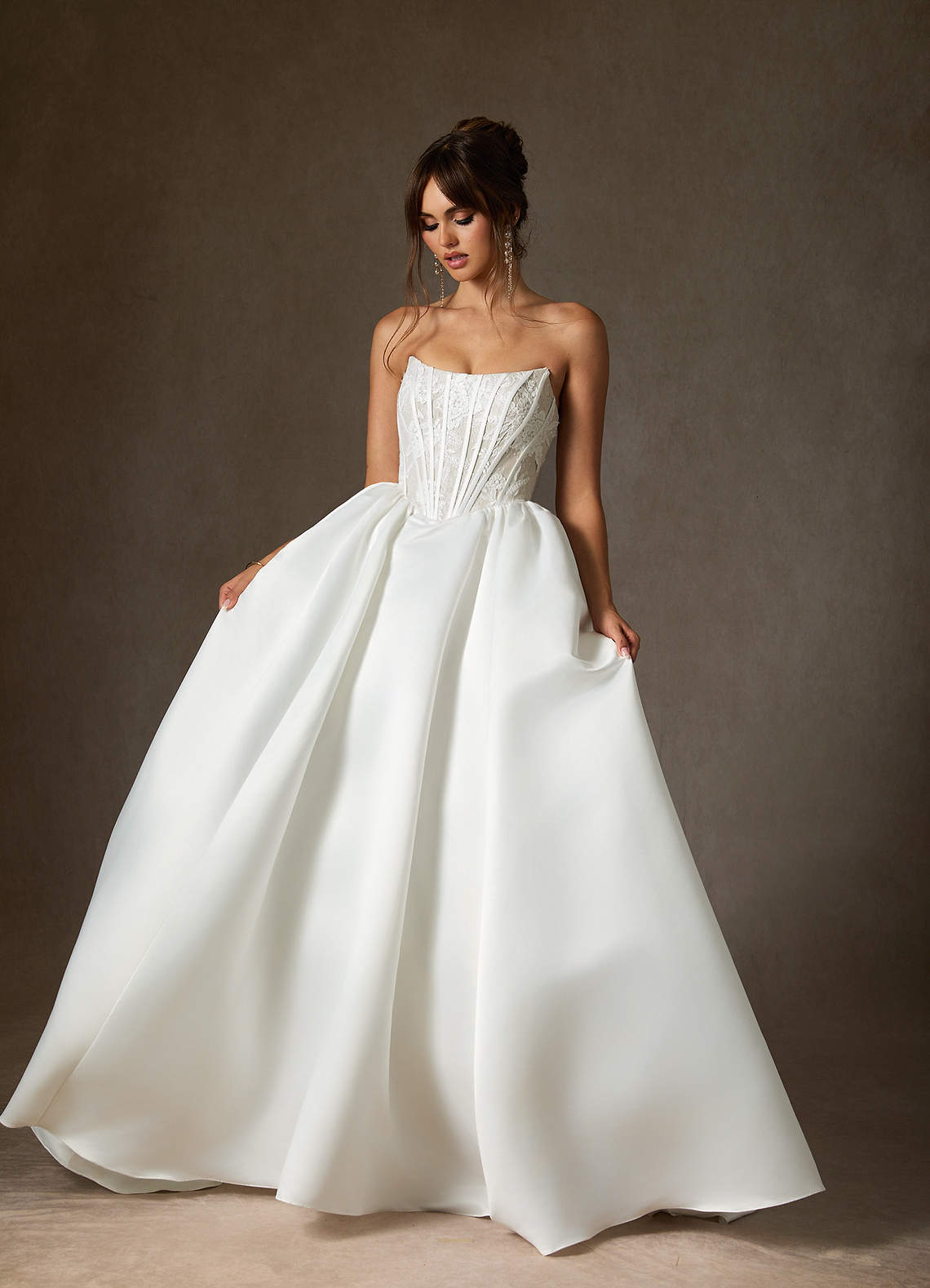 Azazie Mirabeth Wedding Dresses Diamond White Ball-Gown Strapless Lace Dress image5