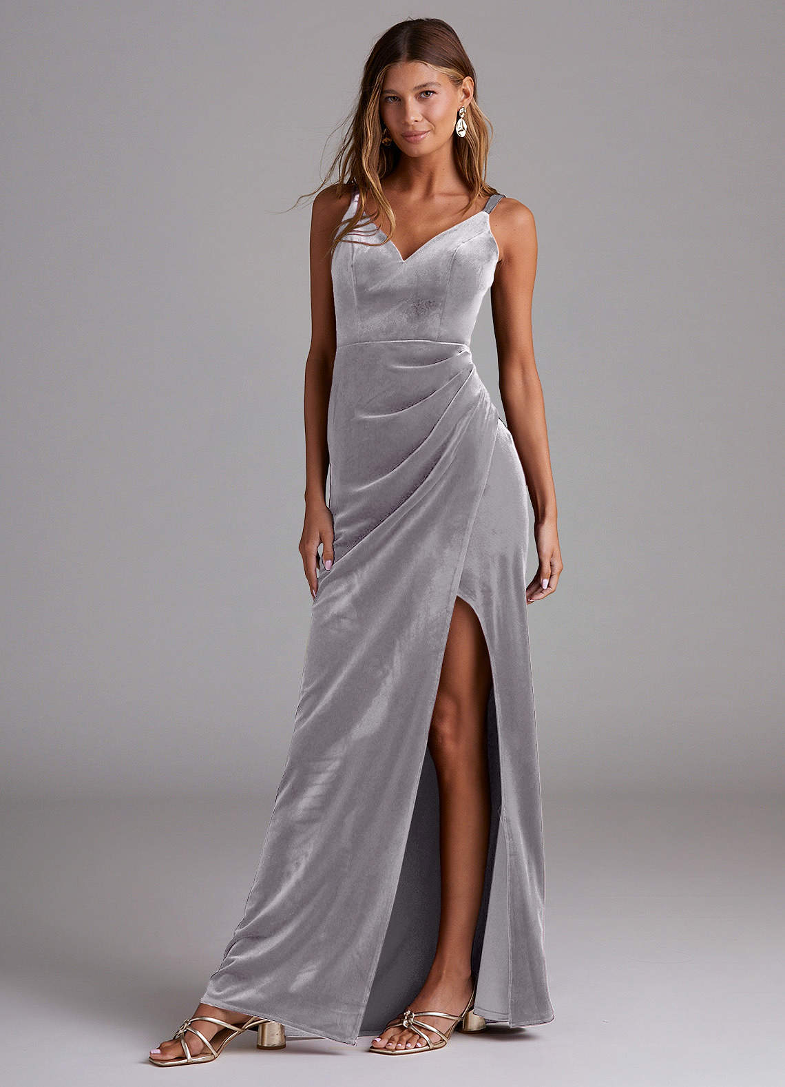 Azazie Leo Bridesmaid Dresses French Lilac Sheath Pleated Velvet Dress image1