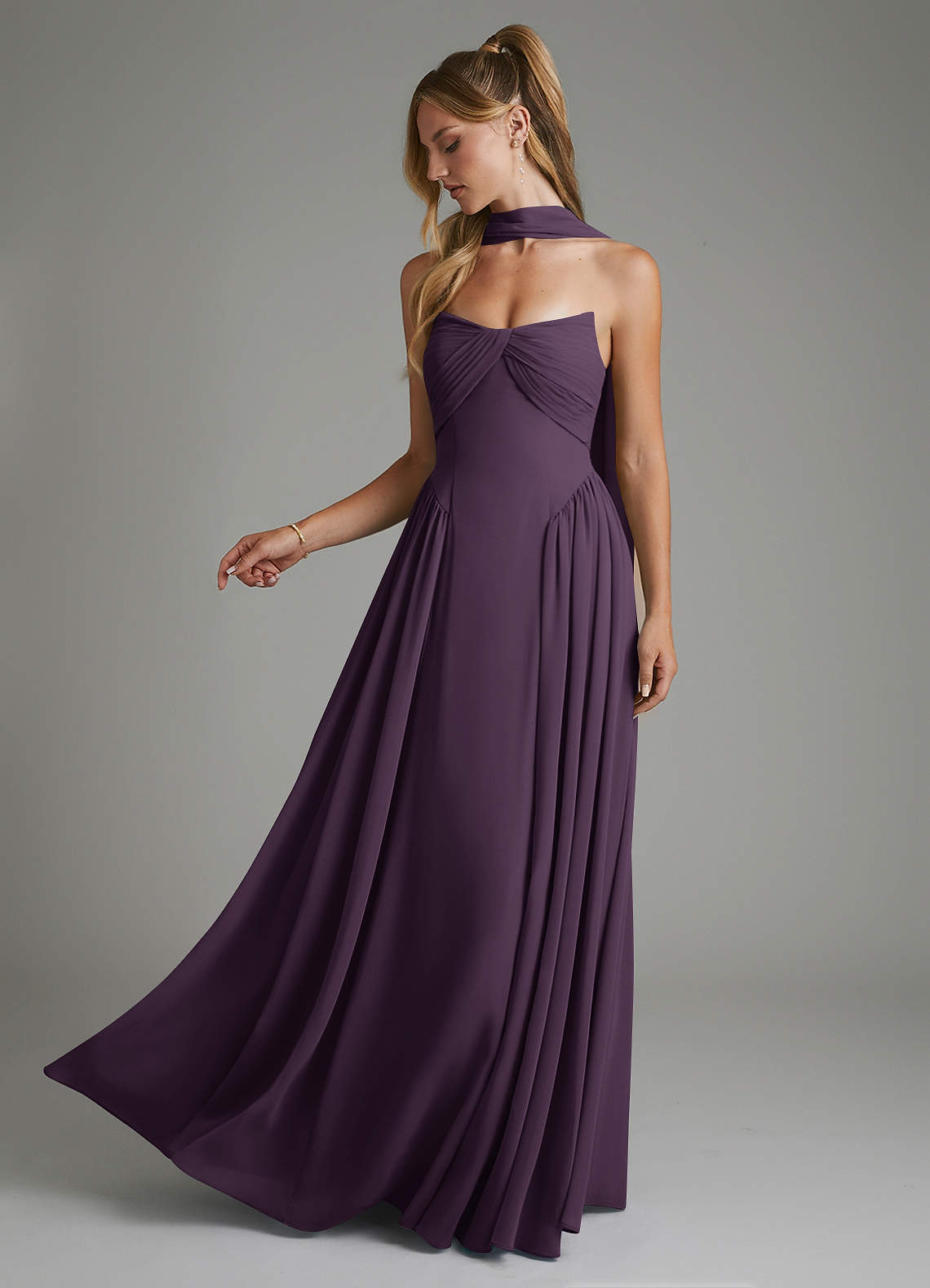 plum strapless bridesmaid dresses Azazie A-Line Floor-Length Chiffon fuller skirt allows room Sarah ZARA NWT WOMAN SS25 Color:Malibu Pink