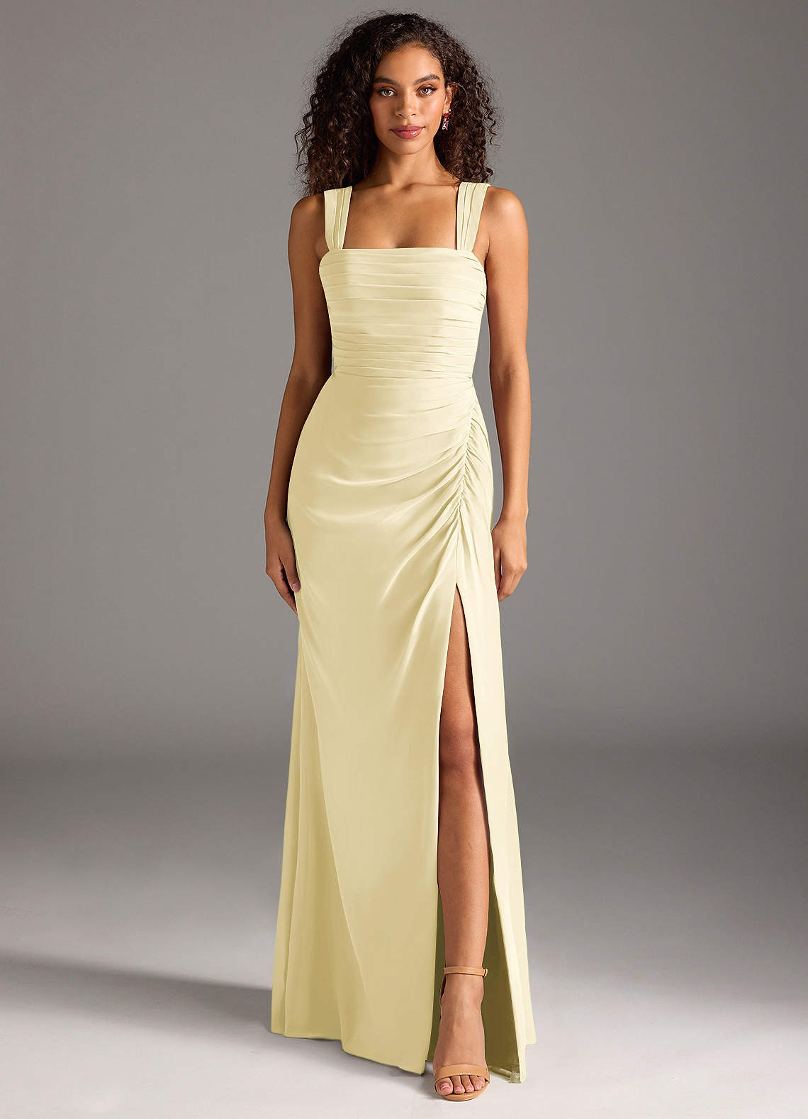 Azazie Jesaphine Bridesmaid Dresses Lemon Sorbet Sheath Bow Chiffon Dress image4