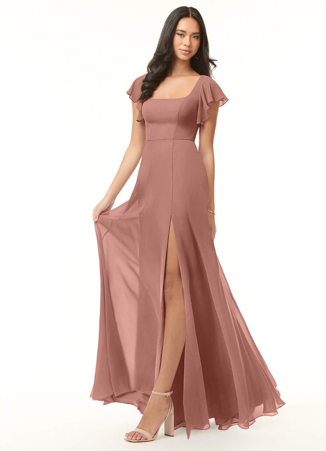 Azazie Bondi Bridesmaid Dresses Cedar Rose A-Line Ruffled Chiffon Dress image3