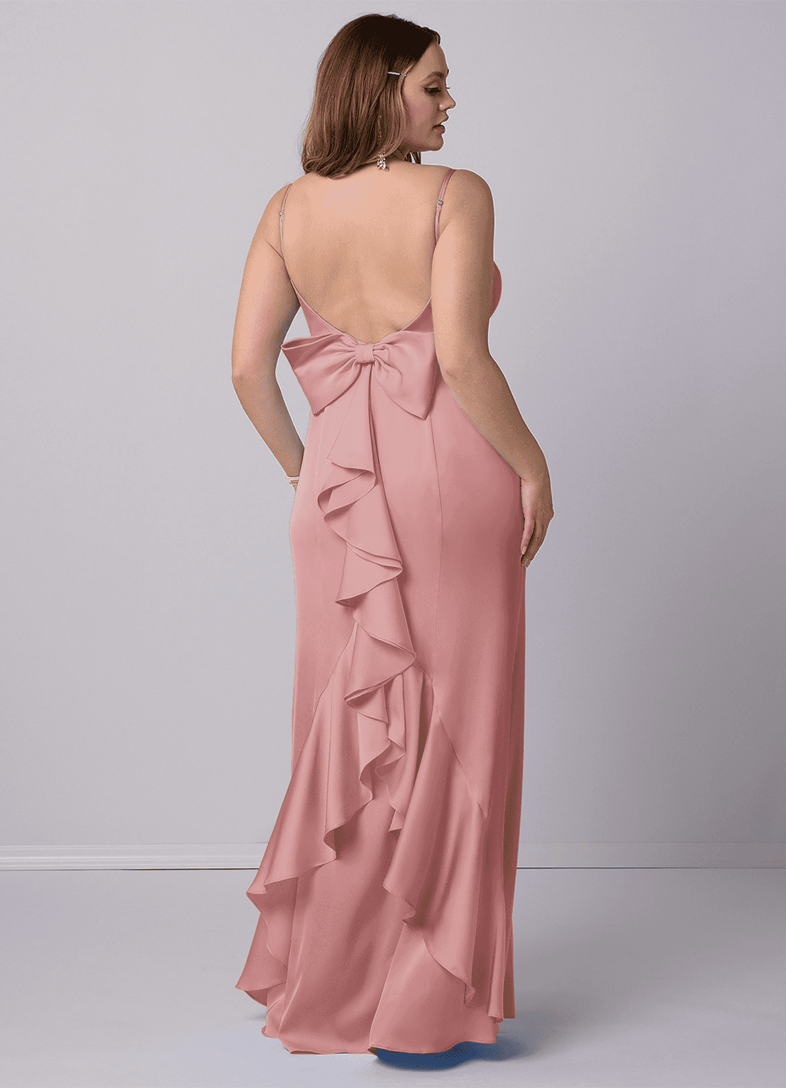 Barbie ♥ Azazie Final Sale Dusty Rose Mermaid Bow Stretch Satin Dress image1