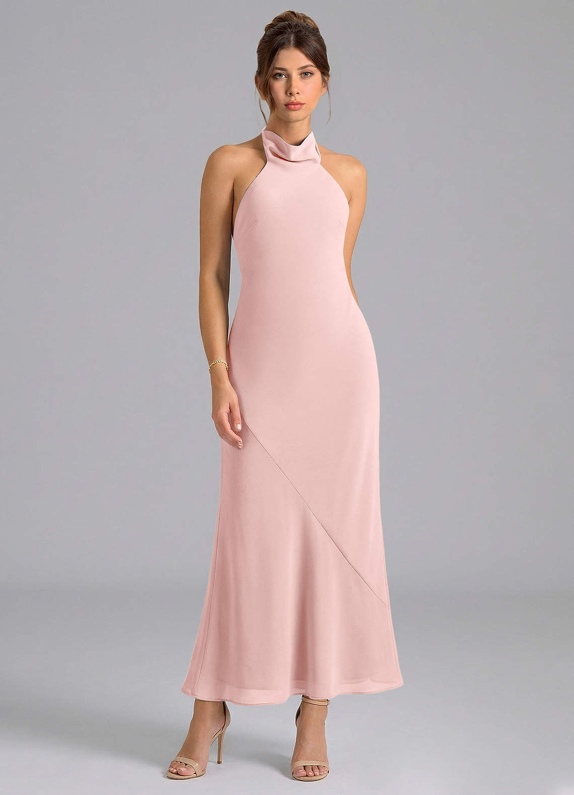 Azazie Velli Powder Pink Chiffon Bridesmaid Dresses | Azazie