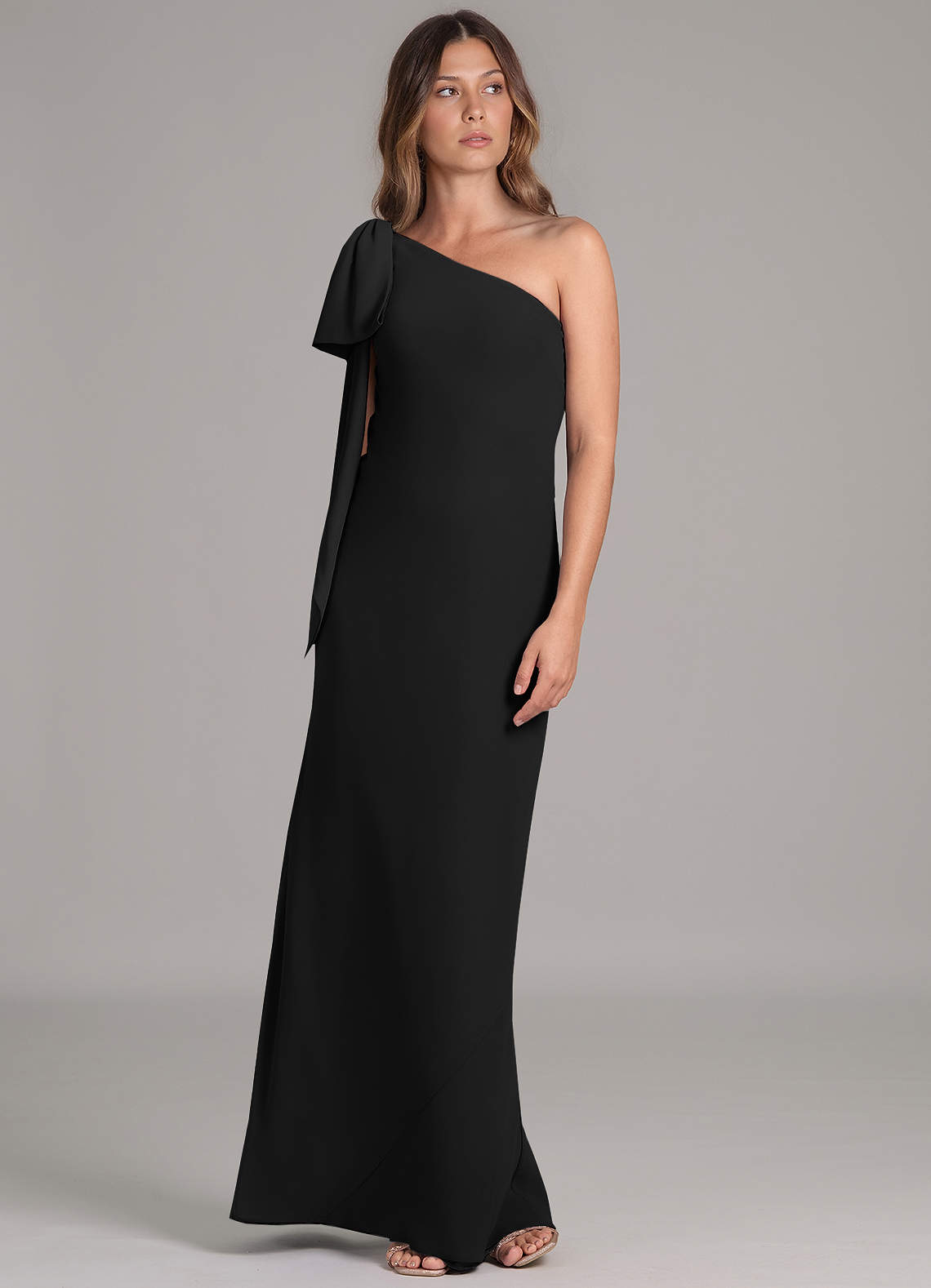 Azazie Capri At-home Try On Dresses Black A-Line One Shoulder Chiffon Dress image4