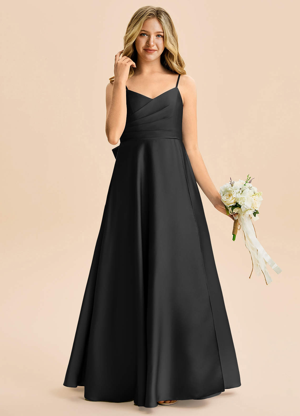 Azazie Rumi Junior Klä av A-Line i Stretch Satin Plisserad image3