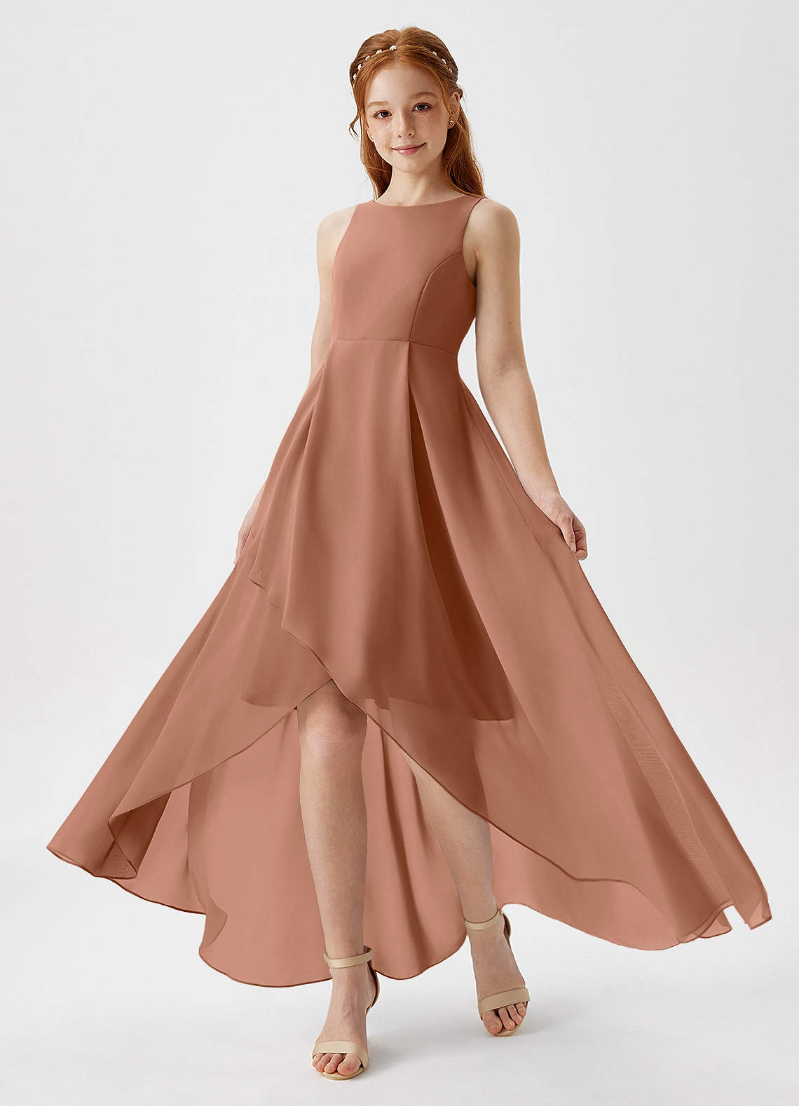 Azazie Lizette Junior Bronzer A-Line Pleated Chiffon Dress image1