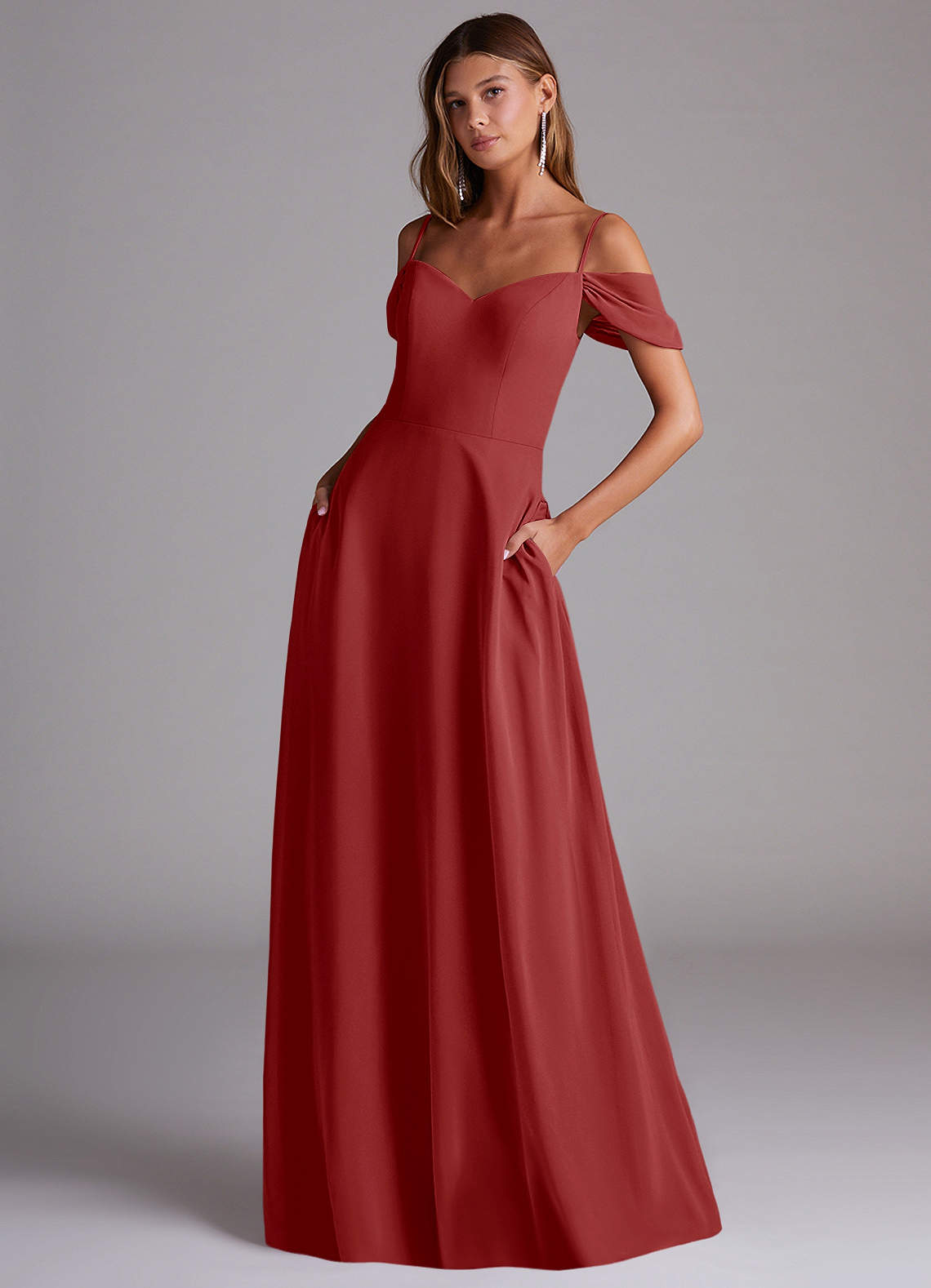 Azazie Marley Bridesmaid Dresses Rust A-Line Off the Shoulder Chiffon Convertible Dress image1