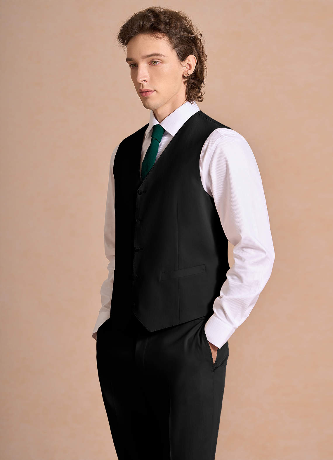 front Carter Black Cotton Linen Blend Suit Vest