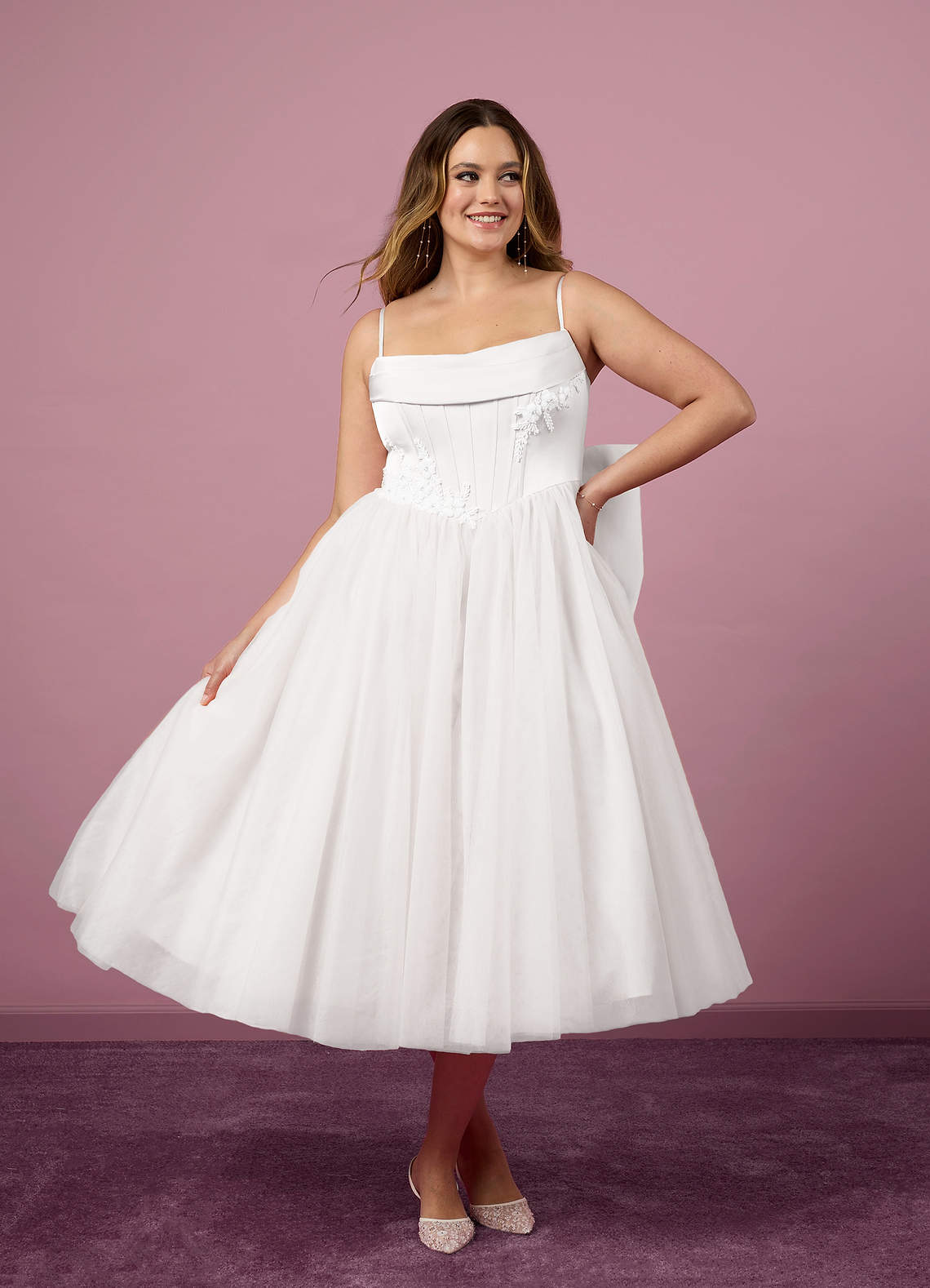 Barbie ♥ Azazie Wedding Dresses A-Line Pleated Tulle Tea-Length Dress image6