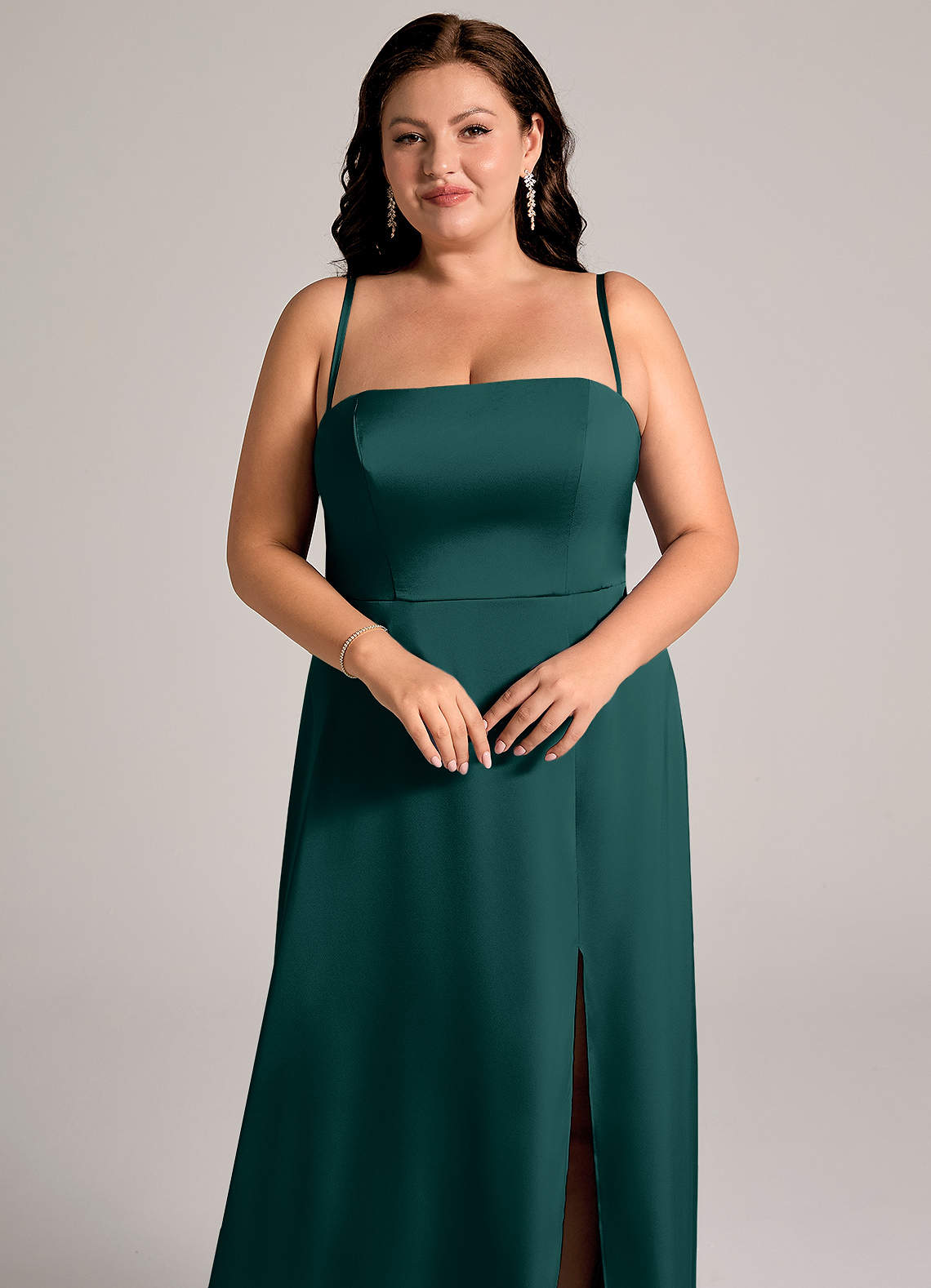 Azazie Wren Klänningar att prova hemma Klä av A-Linje i Stretch Satin Axelbandslös Svart Konvertibel image10